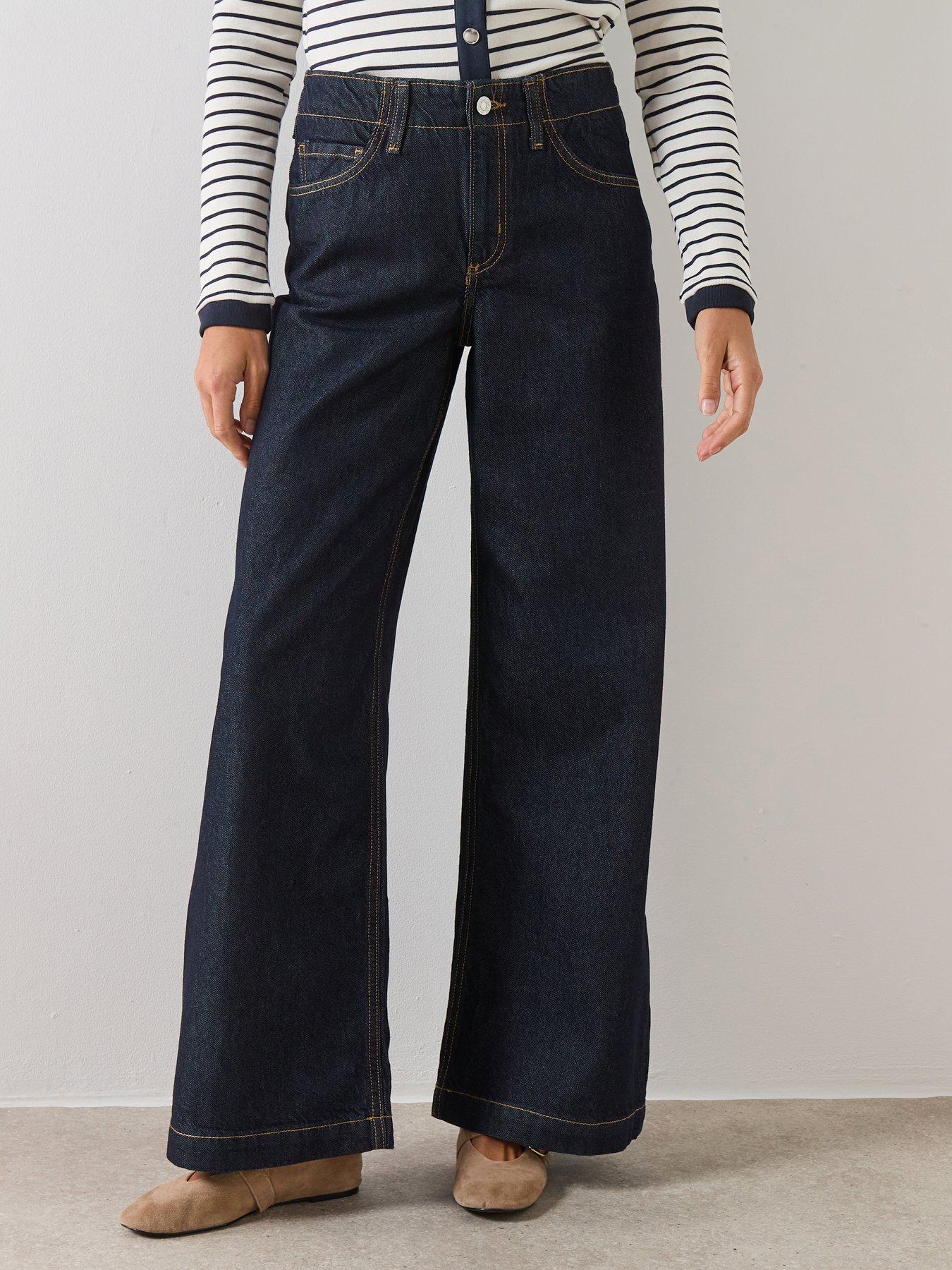 Mango Wide Leg Mid Rise Jeans - Blue