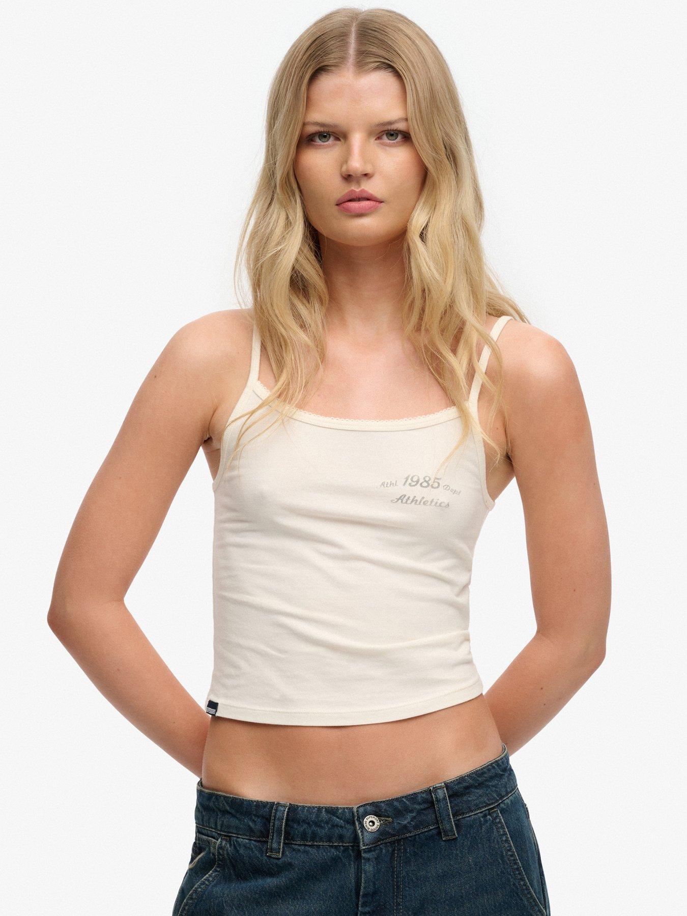 Superdry Athletics Essentials Cami Top, White, Size 12, Women