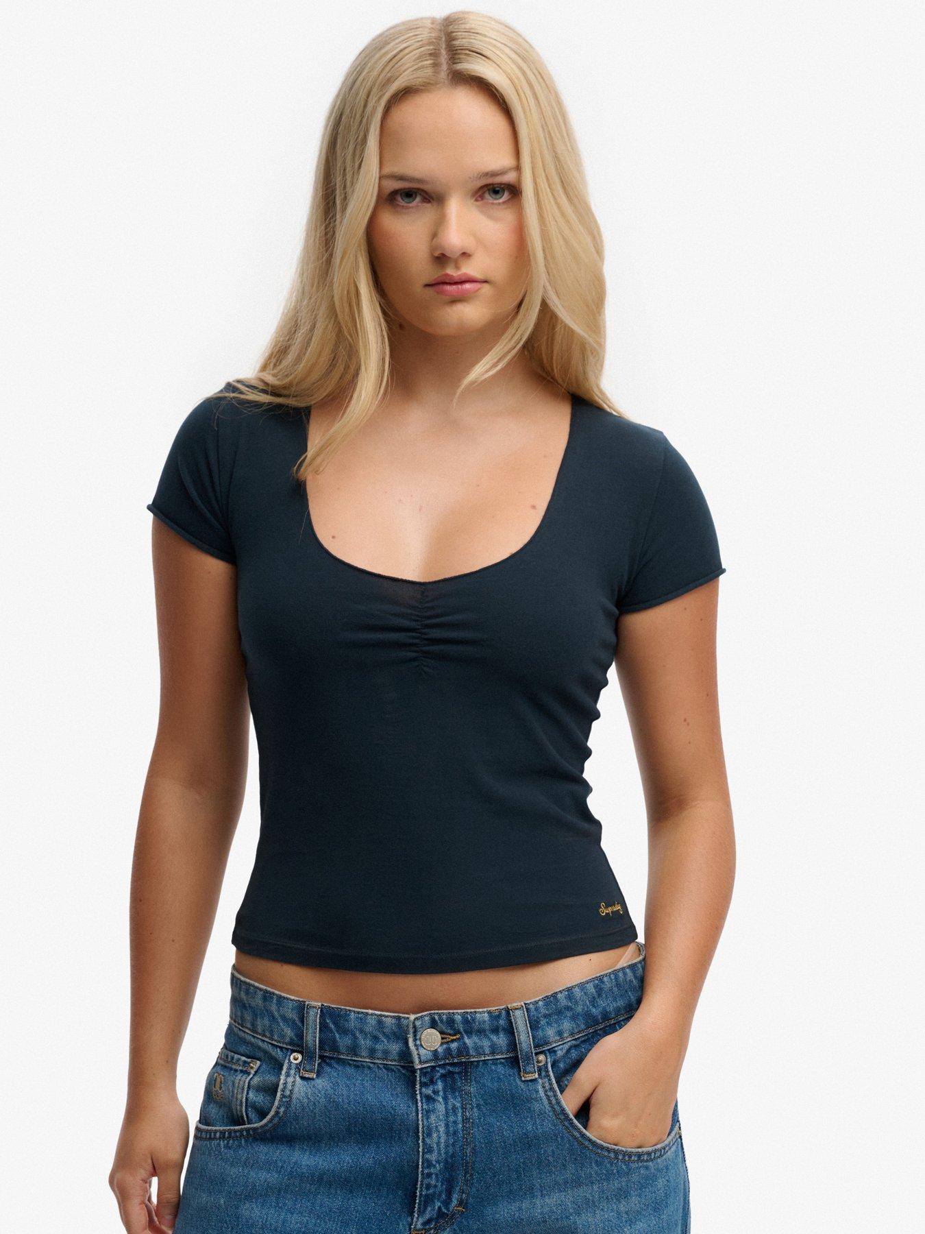 Superdry Ath Ess Gathered Short Sleeve Top - Blue