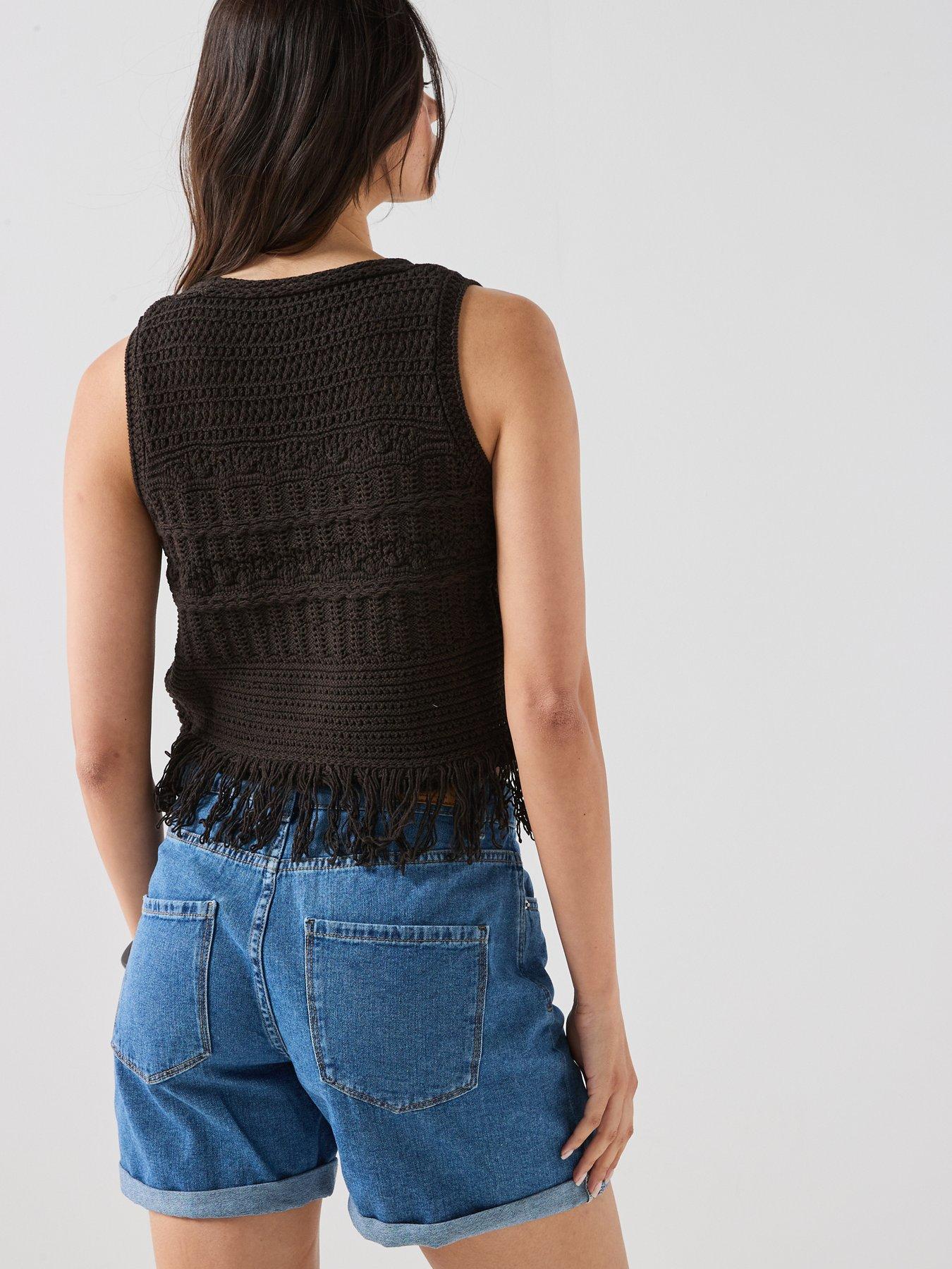 Image 2 of 5 of Only Onlalix Sleeveless Fringe Knit Waistcoat - Mole