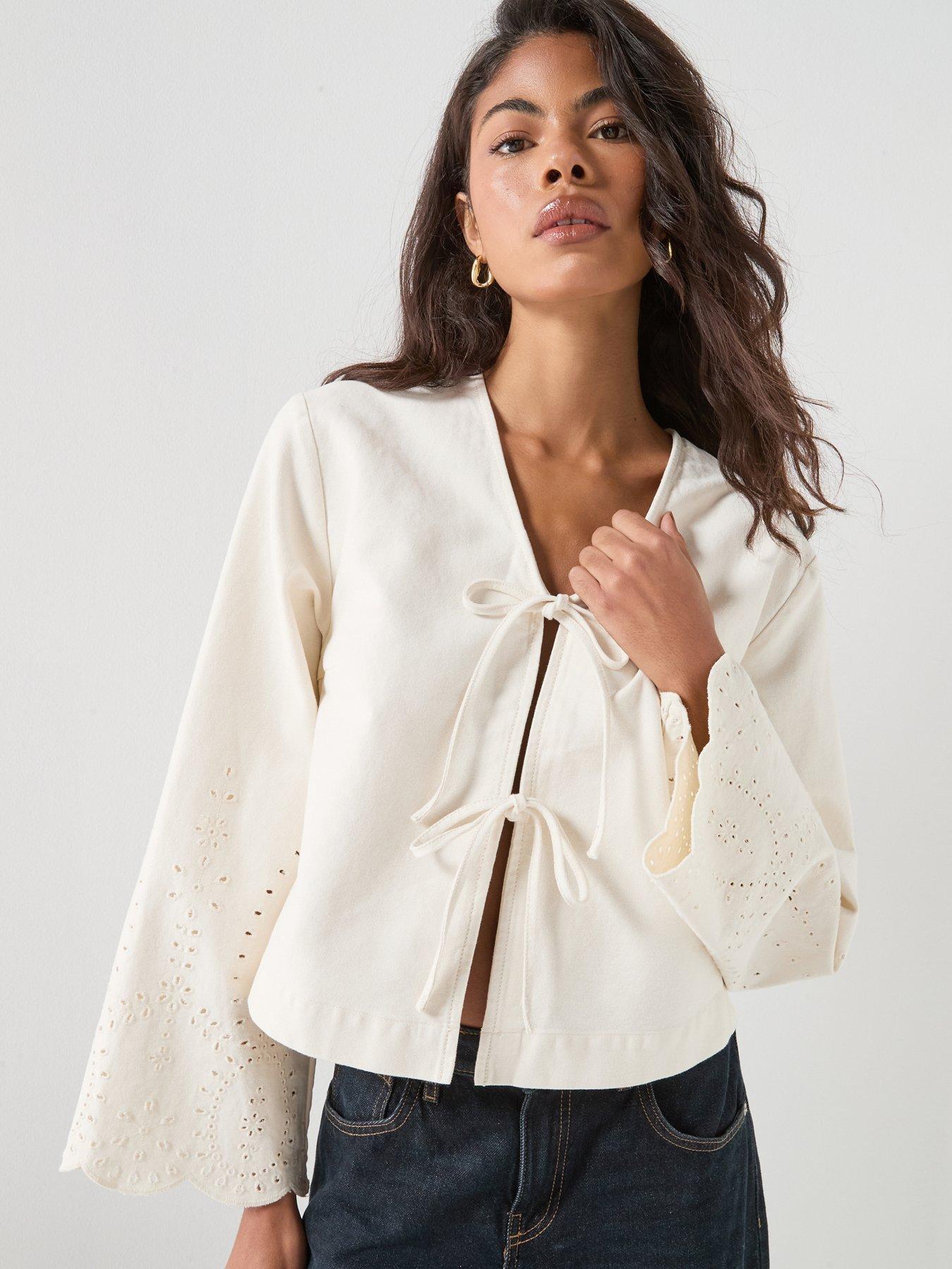 Only Crochet Tie Front Jacket  - White