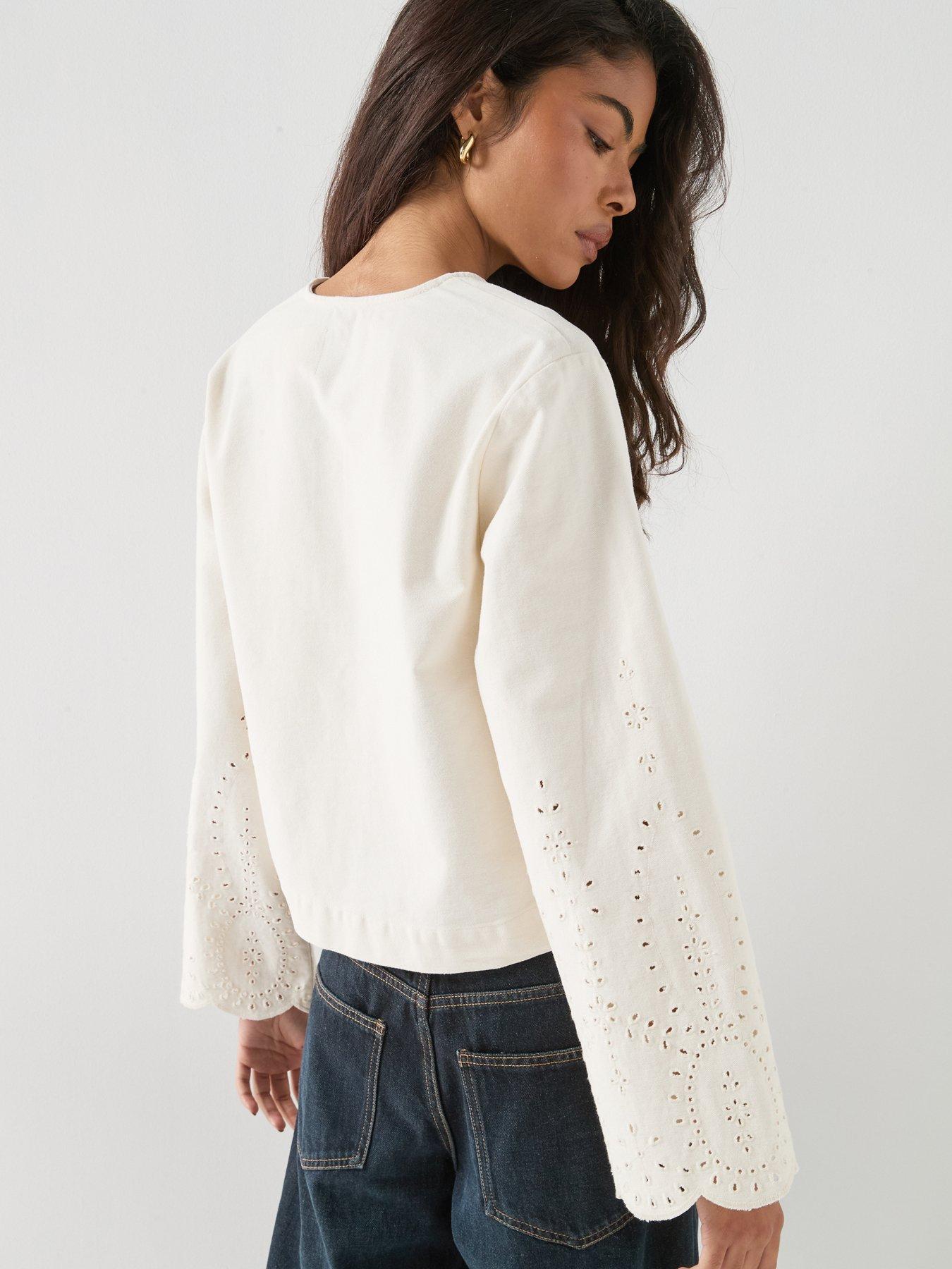 Image 2 of 6 of Only Crochet Tie Front Jacket &nbsp;- White