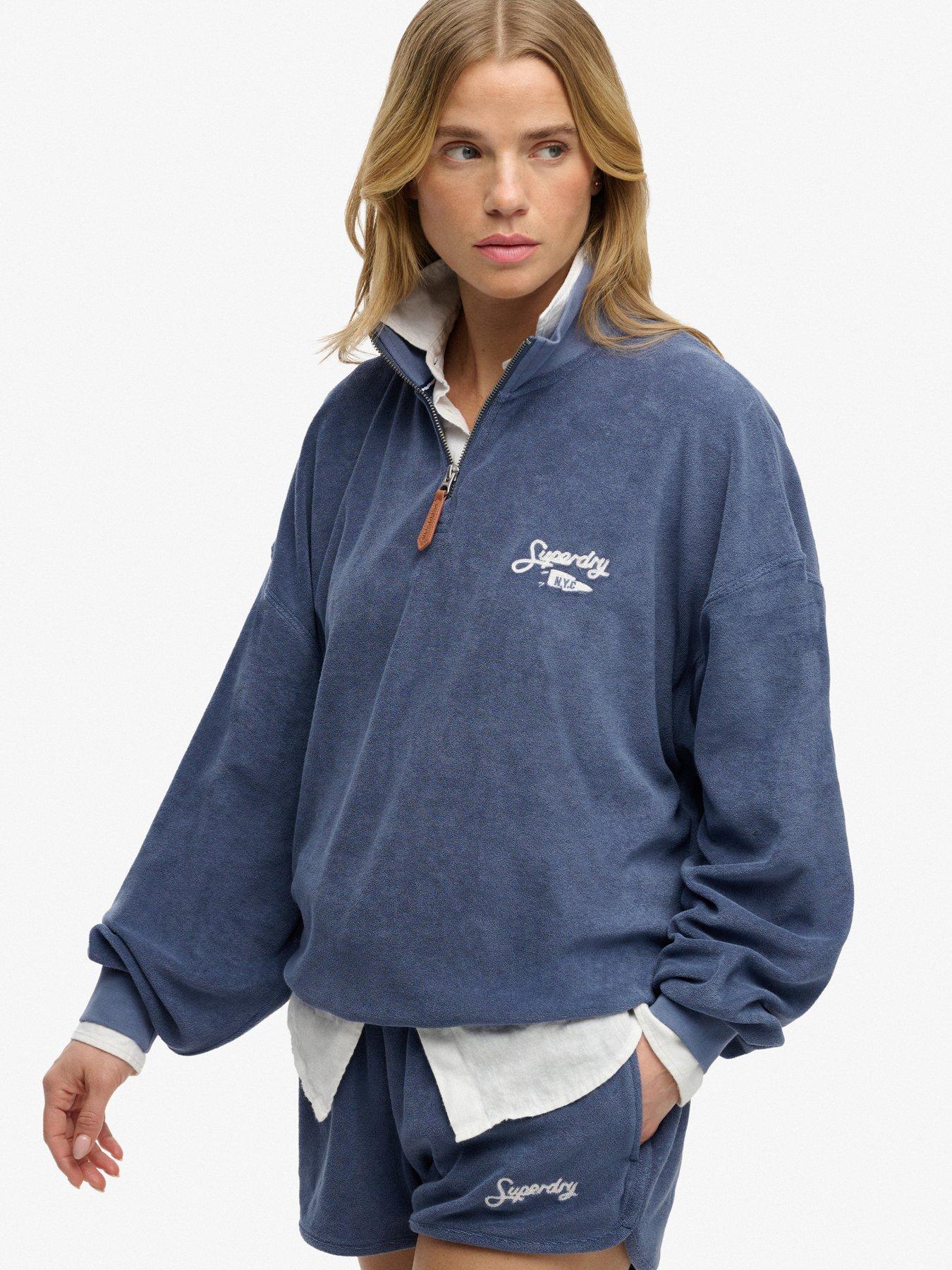 Superdry Women's Blue Zip-Up Crew Neck Sweatshirt Heritage - Image 2