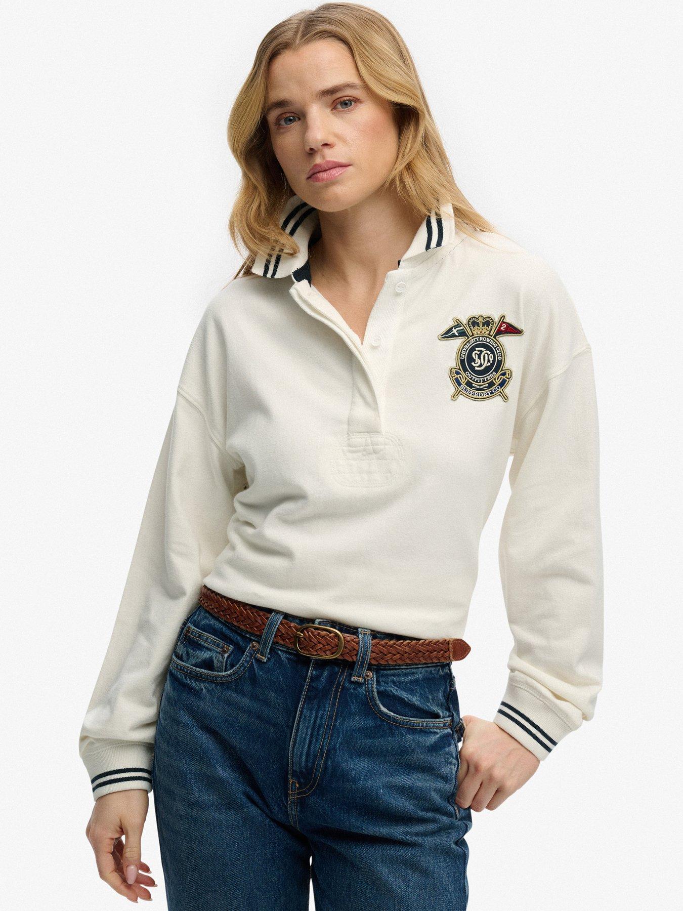 Superdry Women's White Long-Sleeved Polo Shirt Crest - Image 2
