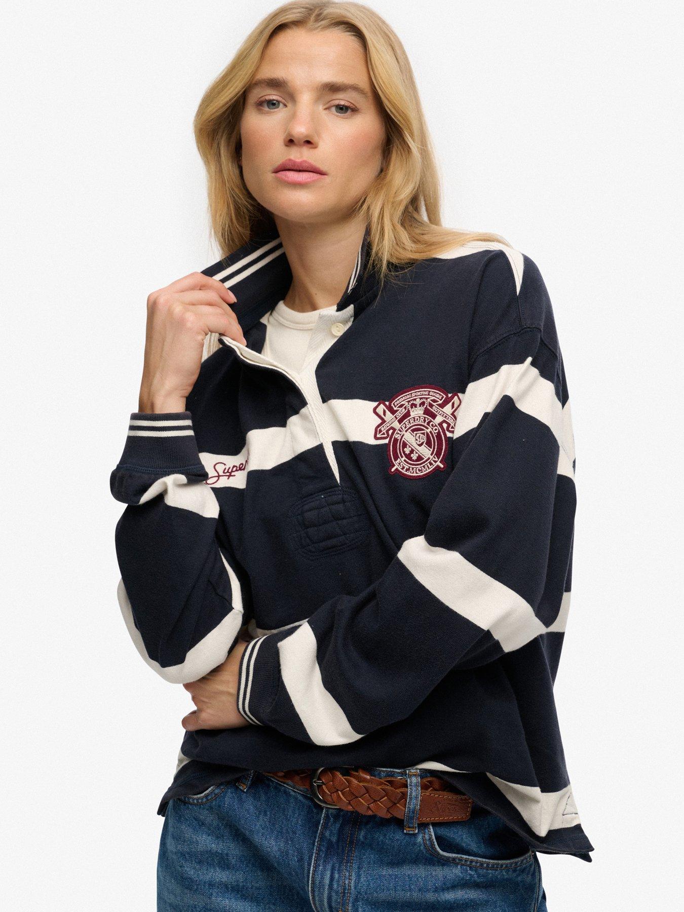 Image 4 of 5 of Superdry Crest Stripe Rugby Top - Blue