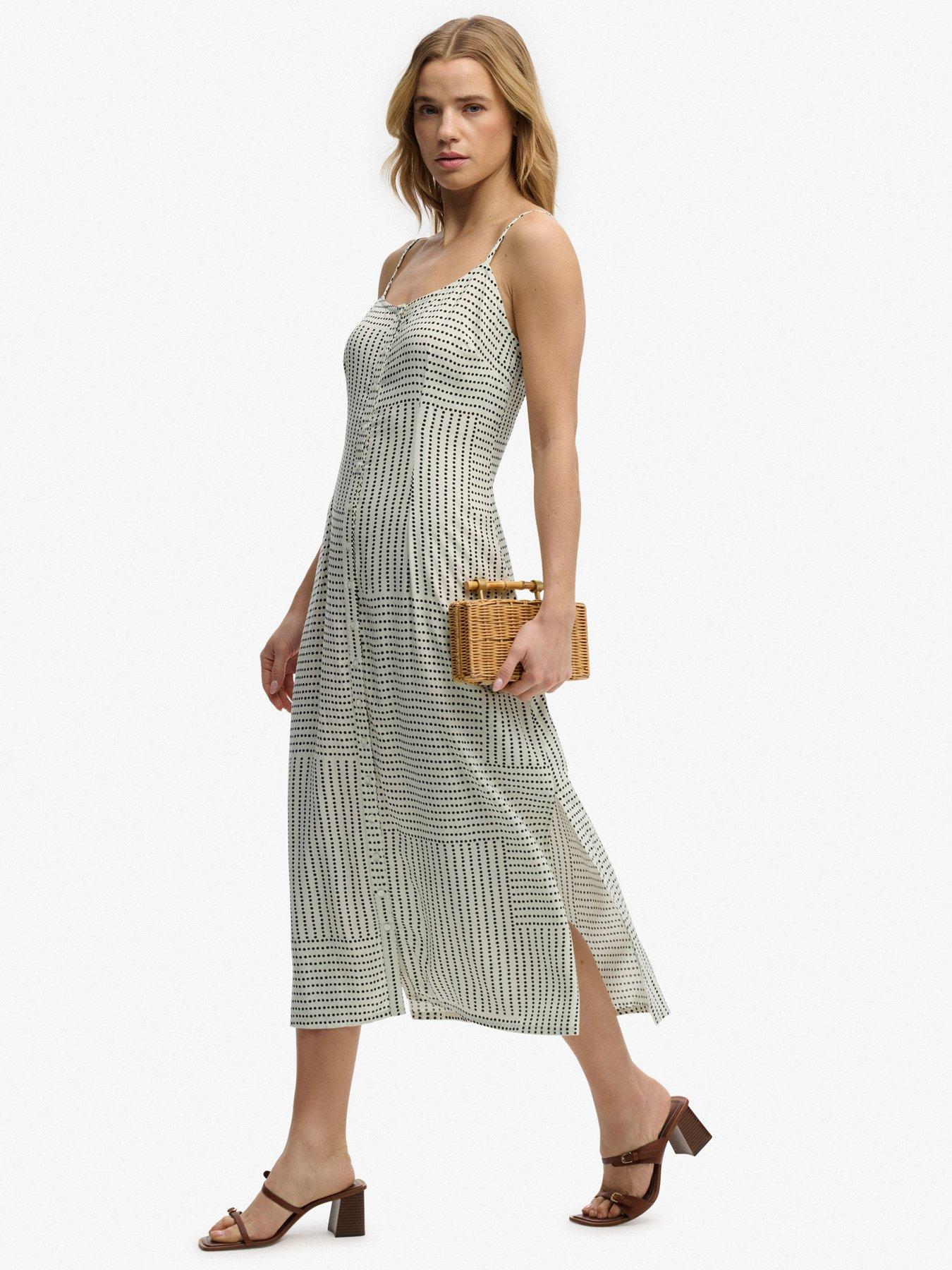 Image 3 of 7 of Superdry Print Button Down Cami Midi Dress - White