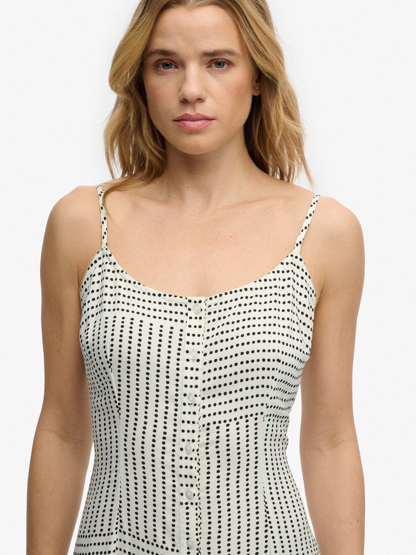 Image 4 of 7 of Superdry Print Button Down Cami Midi Dress - White