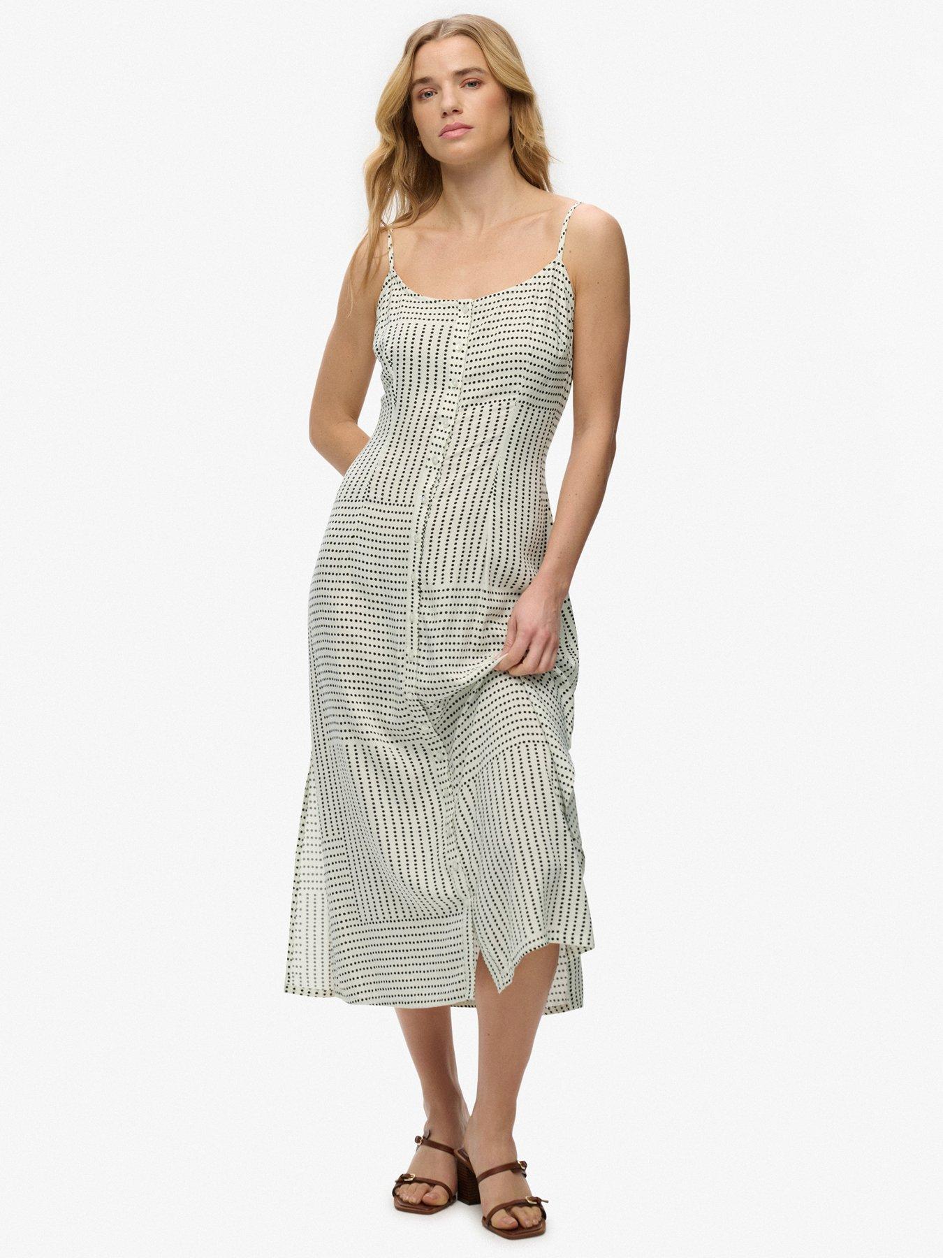 Image 6 of 7 of Superdry Print Button Down Cami Midi Dress - White