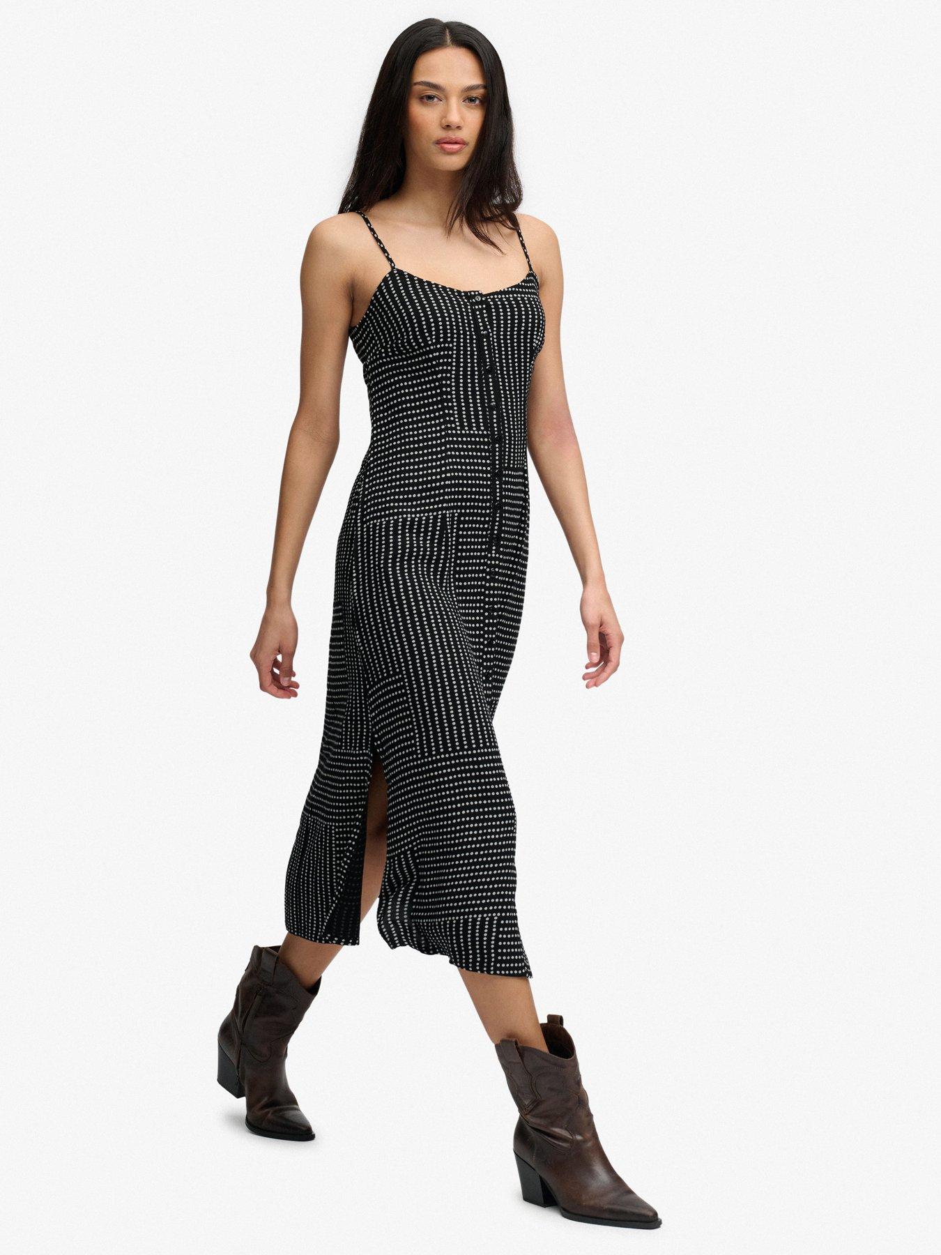 Image 3 of 6 of Superdry Print Button Down Cami Midi Dress - Black