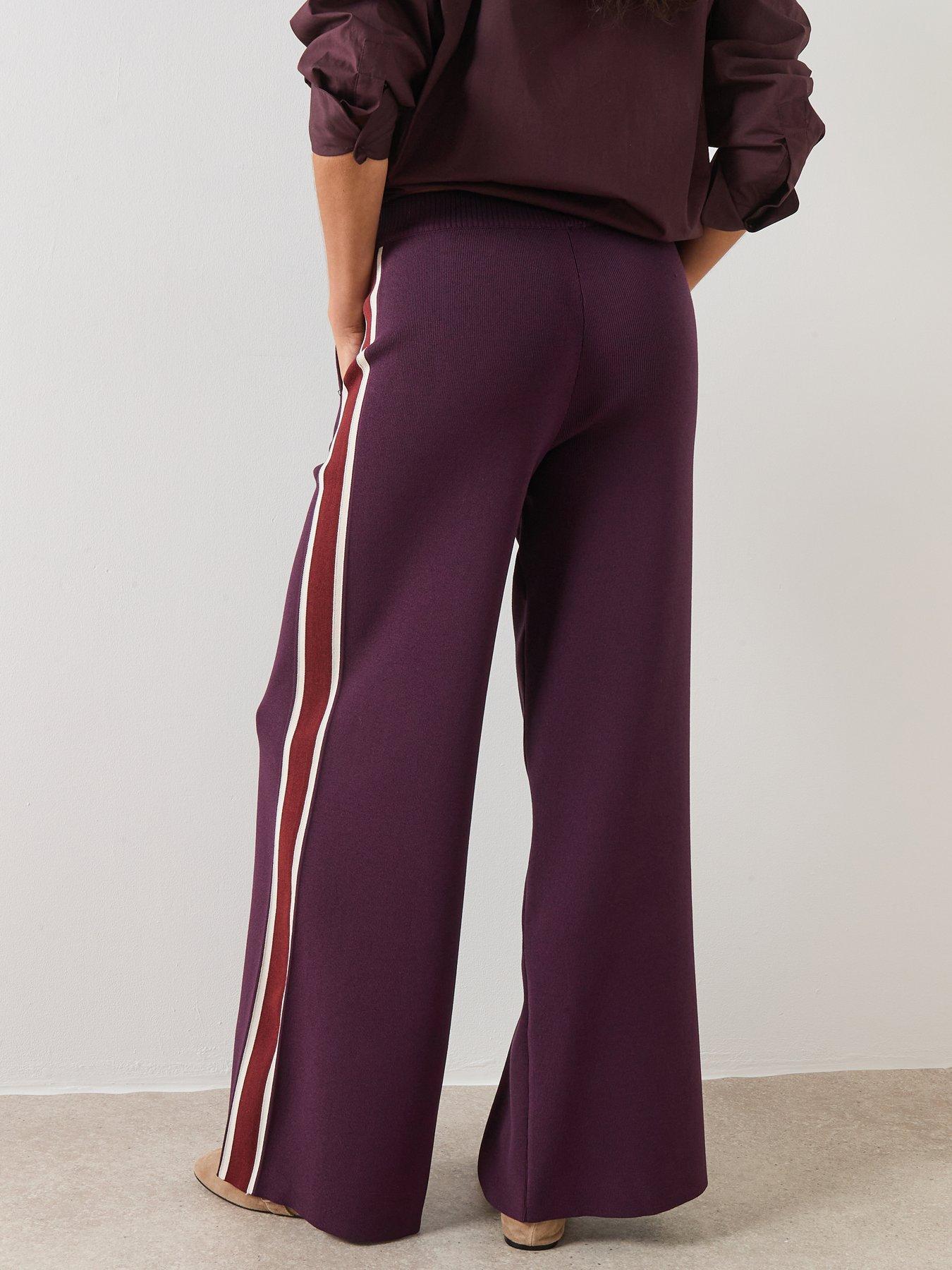 Image 2 of 6 of Mango Knitted Trousers With Contrasting Stripe - Burgundy