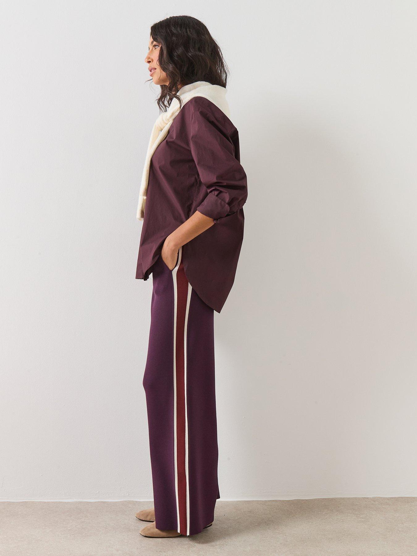 Image 5 of 6 of Mango Knitted Trousers With Contrasting Stripe - Burgundy