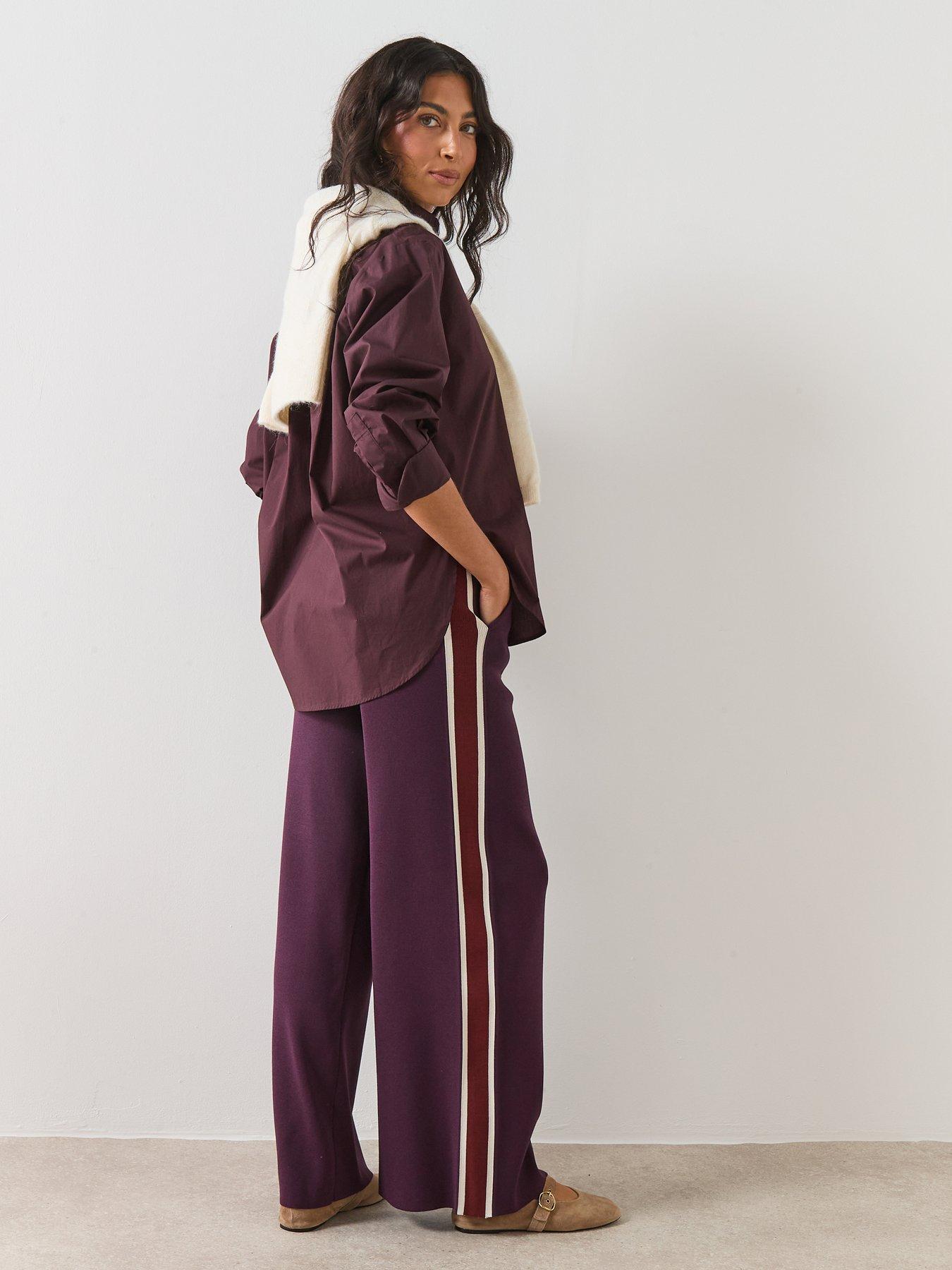 Image 6 of 6 of Mango Knitted Trousers With Contrasting Stripe - Burgundy