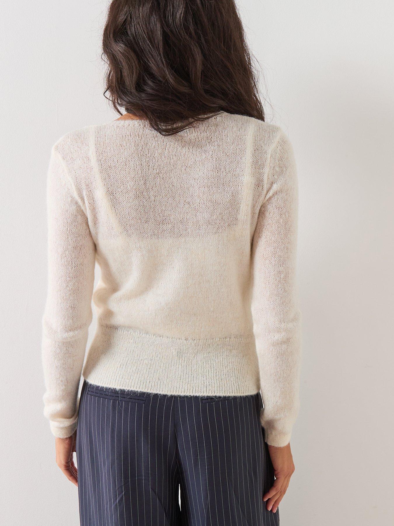 Image 2 of 6 of Mango Lace Knit Cardigan - Cream