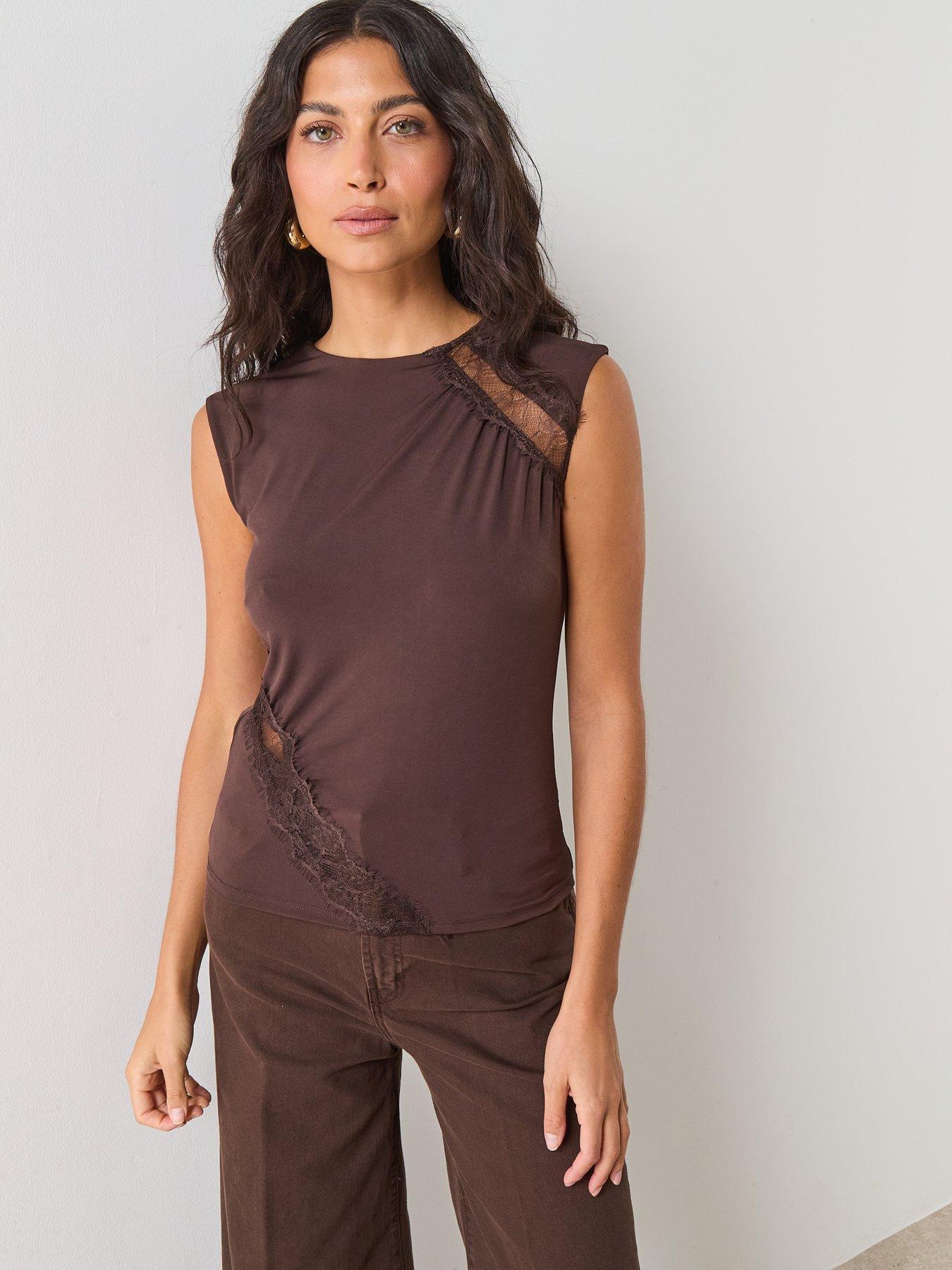 Image 5 of 6 of Mango Ruched Fitted Top - Brown
