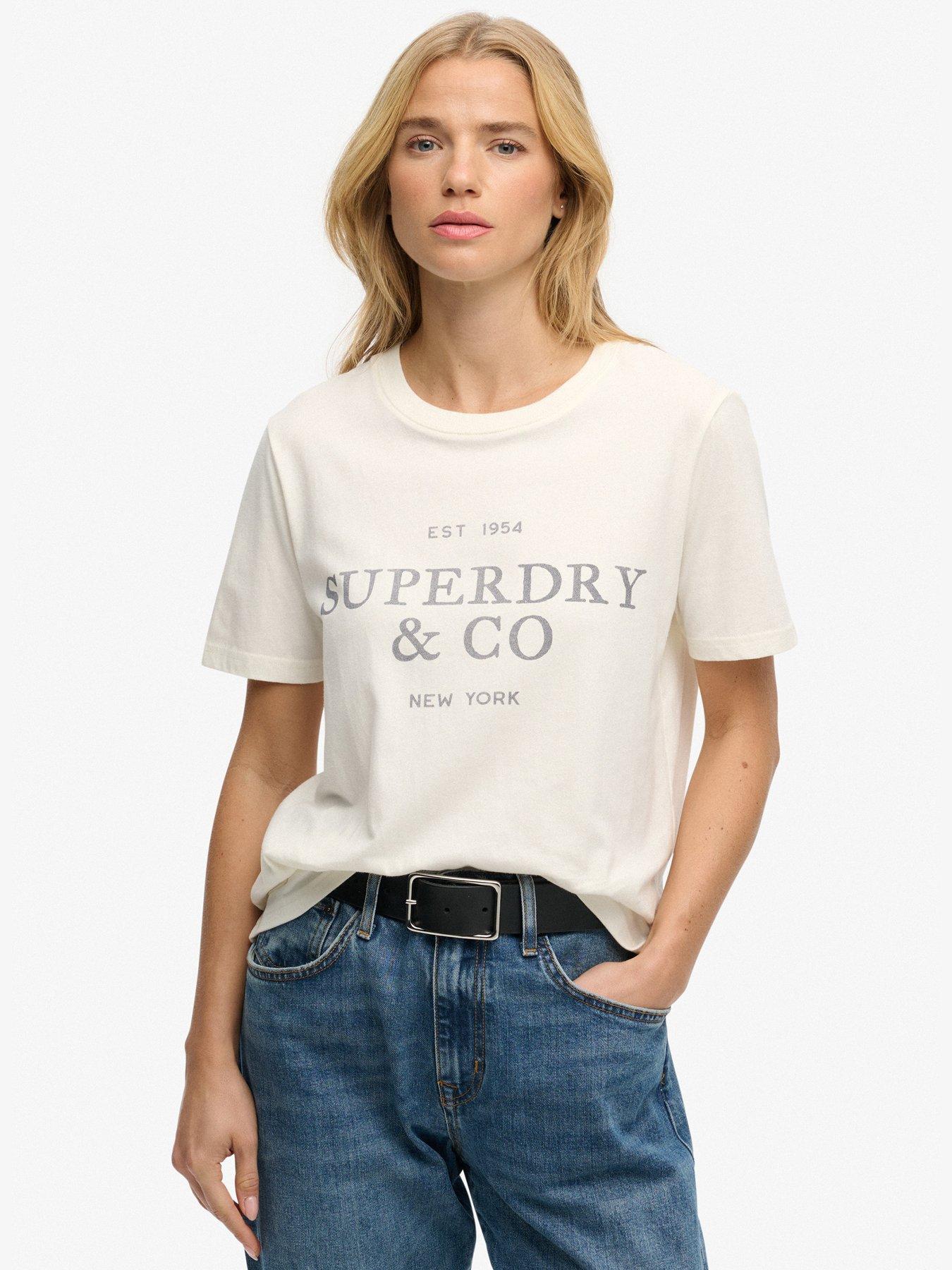 Superdry Luxe Casual Relaxed T-Shirt, Cream, Size 14, Women