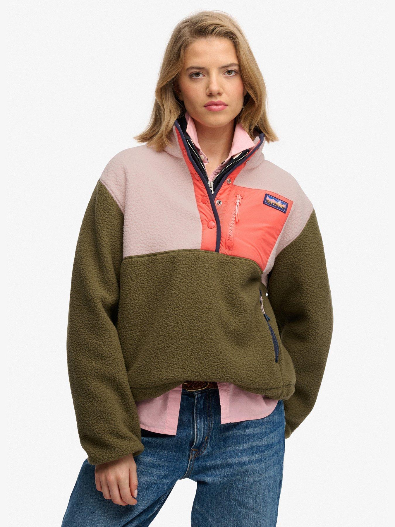 Image 1 of 5 of Superdry Colour Block Fleece Pull Over - Green