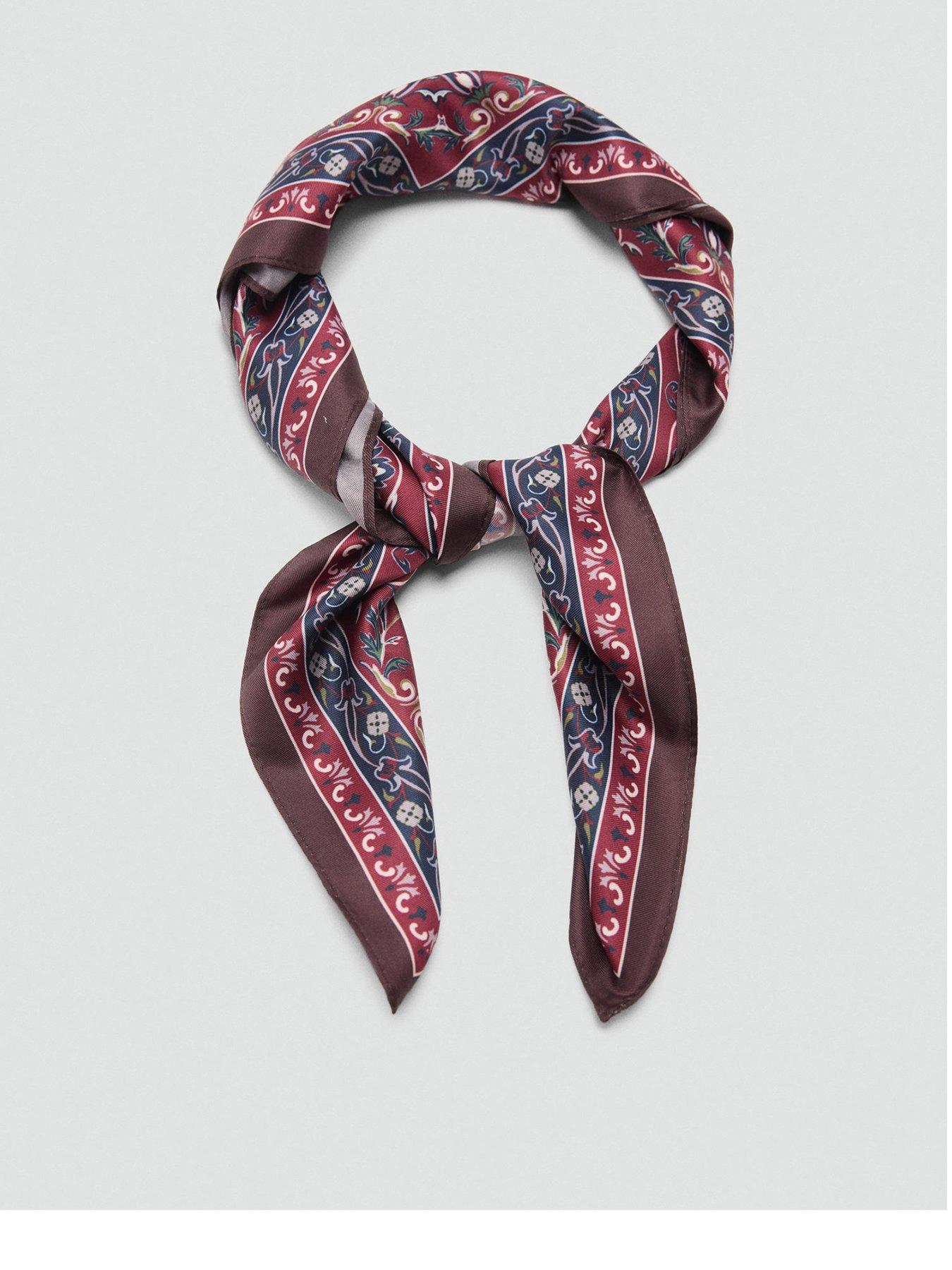 Image 1 of 3 of Mango Printed Satin Scarf - Navy