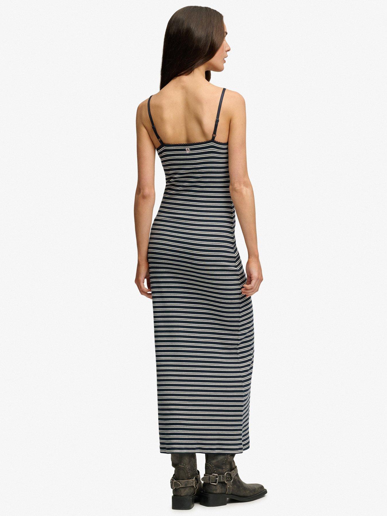 Image 2 of 7 of Superdry Stripe Rib Jersey Maxi Dress - Blue