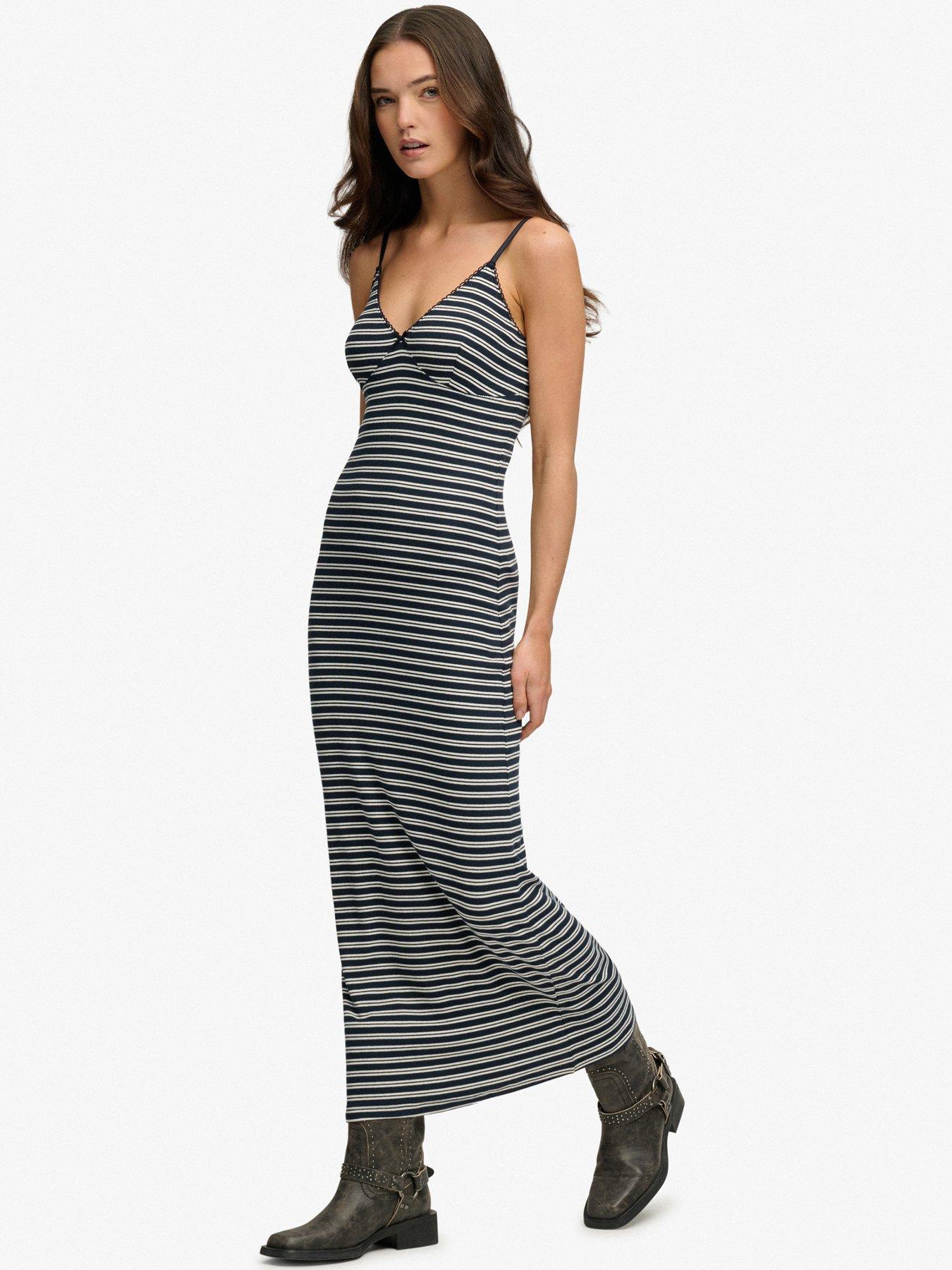 Image 3 of 7 of Superdry Stripe Rib Jersey Maxi Dress - Blue
