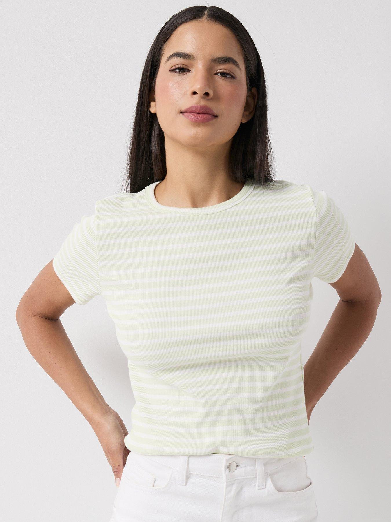 JDY Jdysolar Short Sleeve O-Neck Stripe Top - Green
