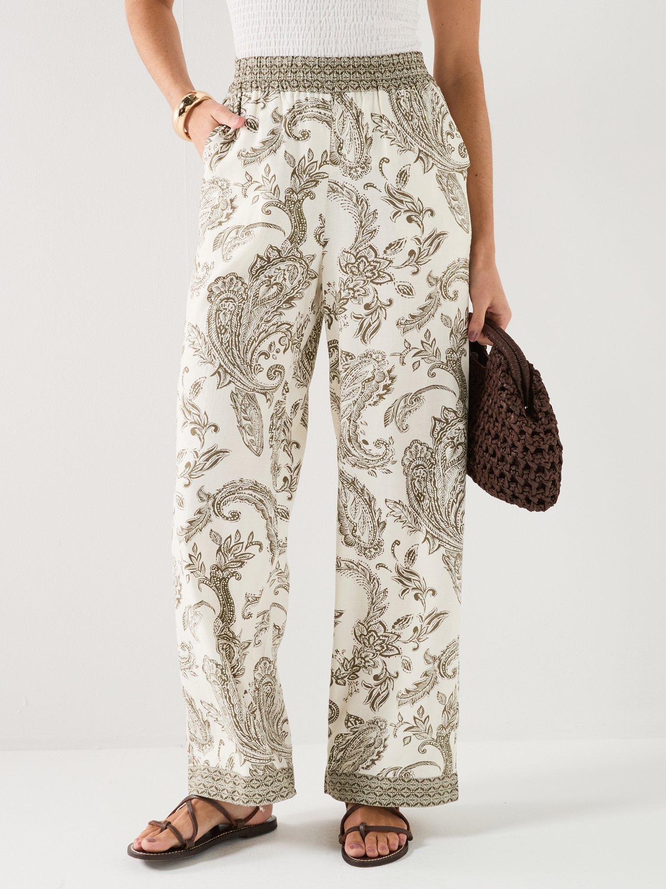 Image 1 of 6 of Only Onlliana Leya Paisley Print Trousers - Green