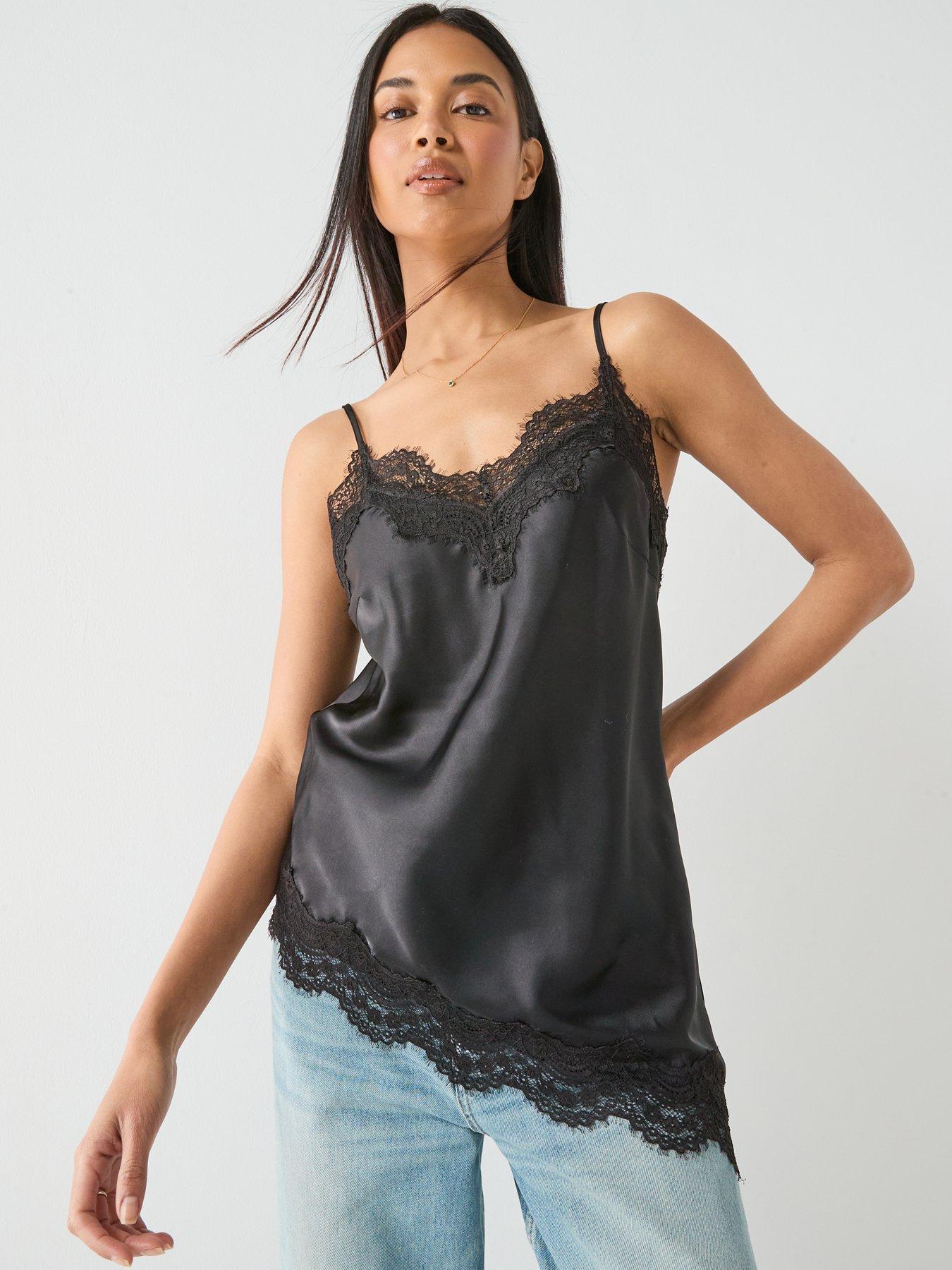 PIECES Jessa Lace Trim Cami - Black | Very