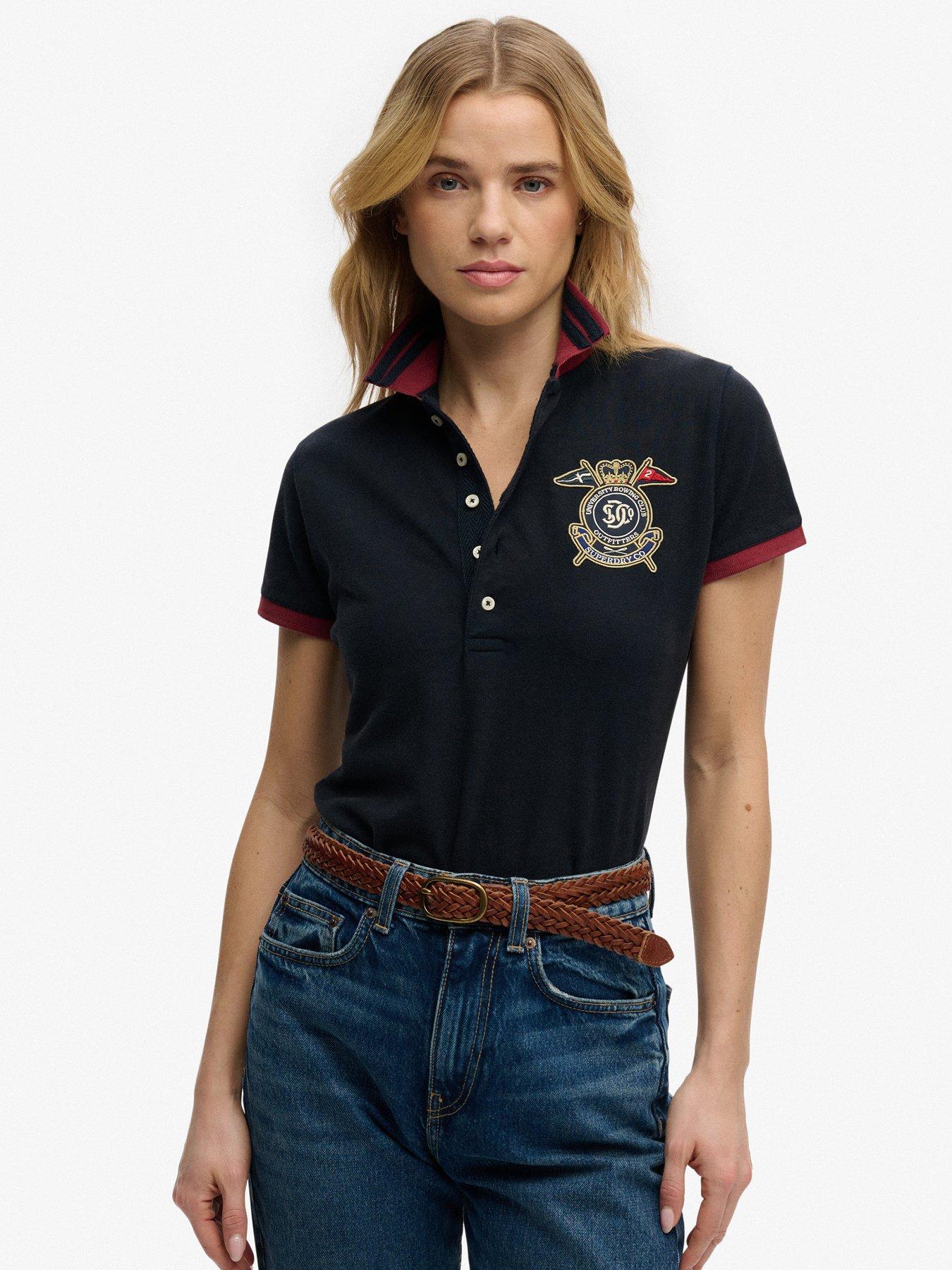 Image 1 of 5 of Superdry Heritage Slim Fit Crest Polo - Blue