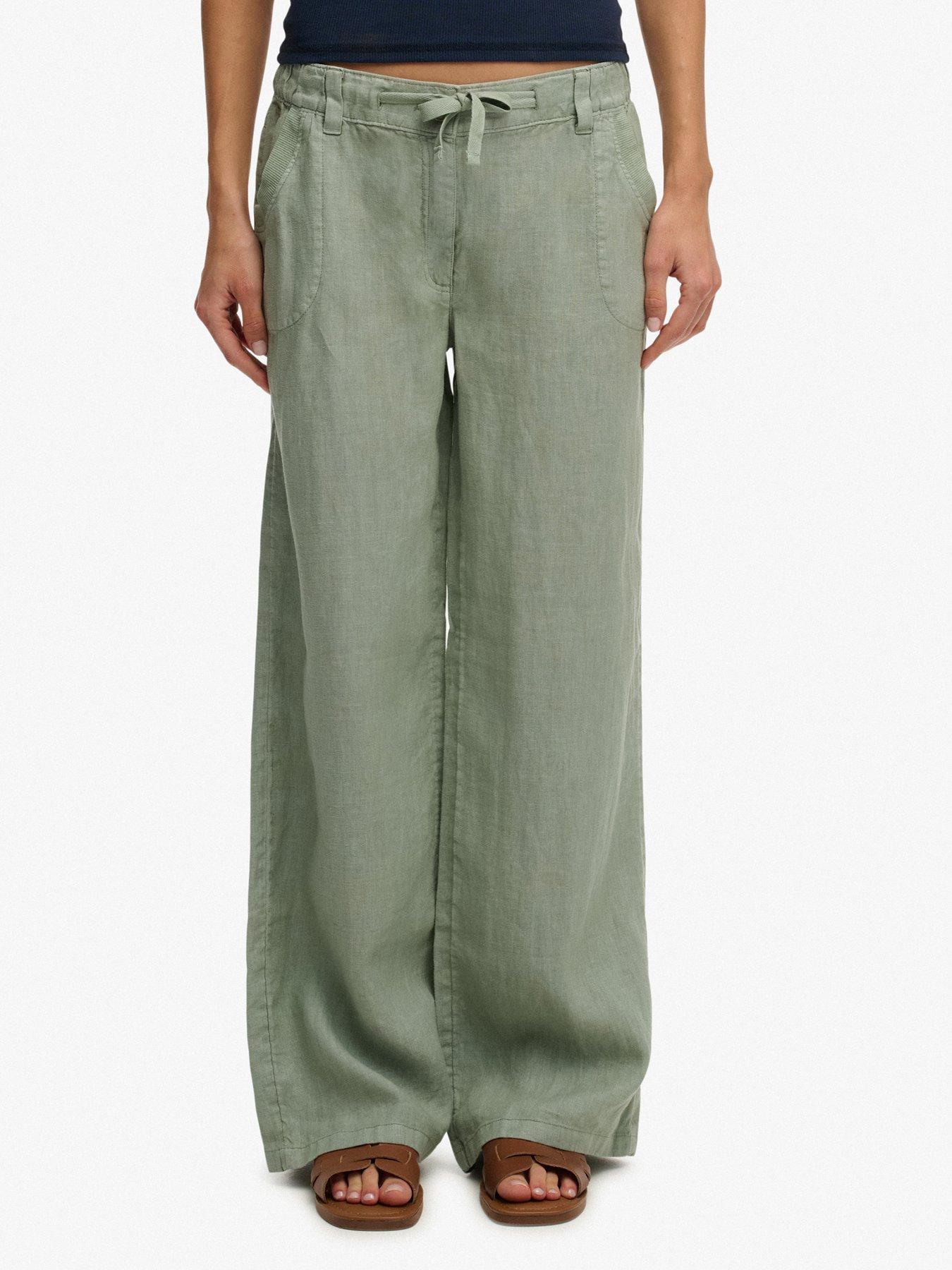 Superdry Linen Low Rise Pant - Green