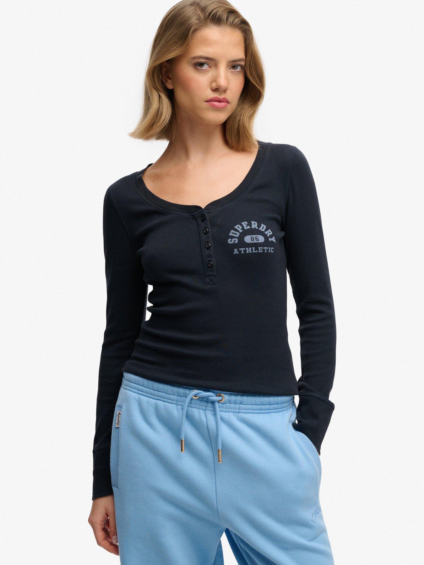 Superdry Athletic Button Down Long Sleeve Top - Blue