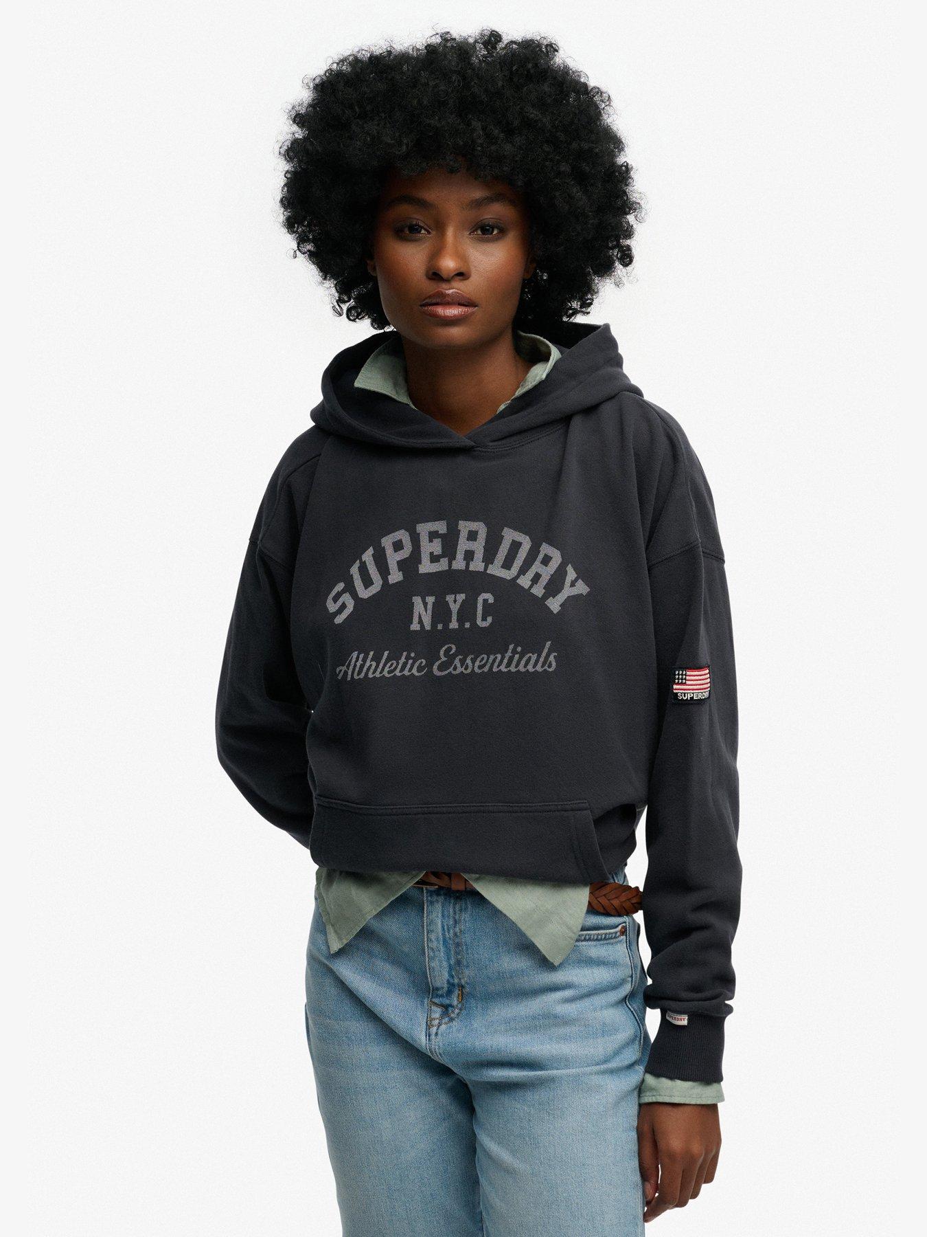Superdry Athletic Essentials Relaxed Hoodie, Blue, Size 14, Women