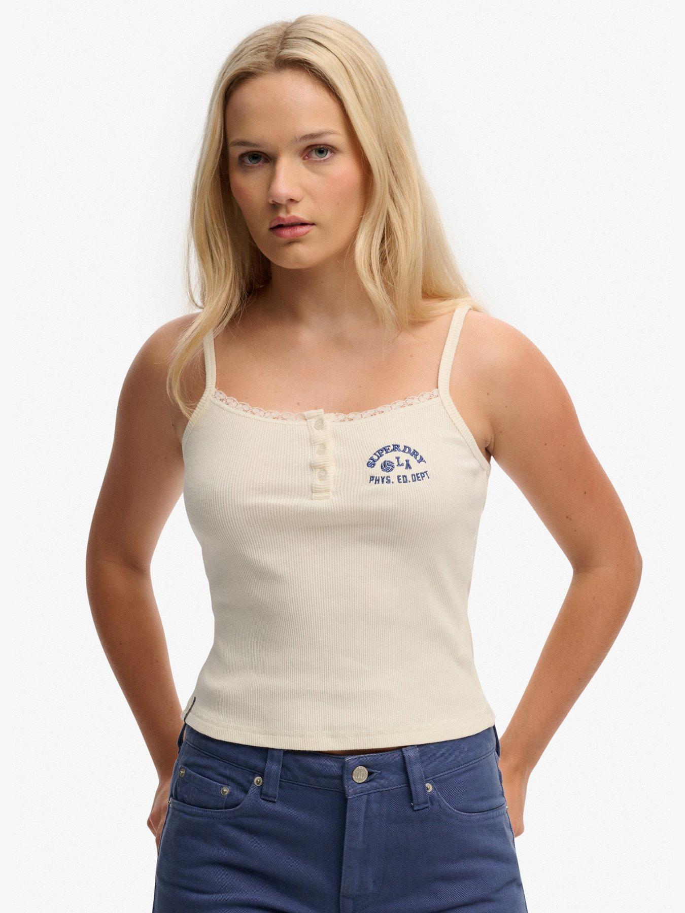 Superdry Athletic Embroider Button Cami Top - White