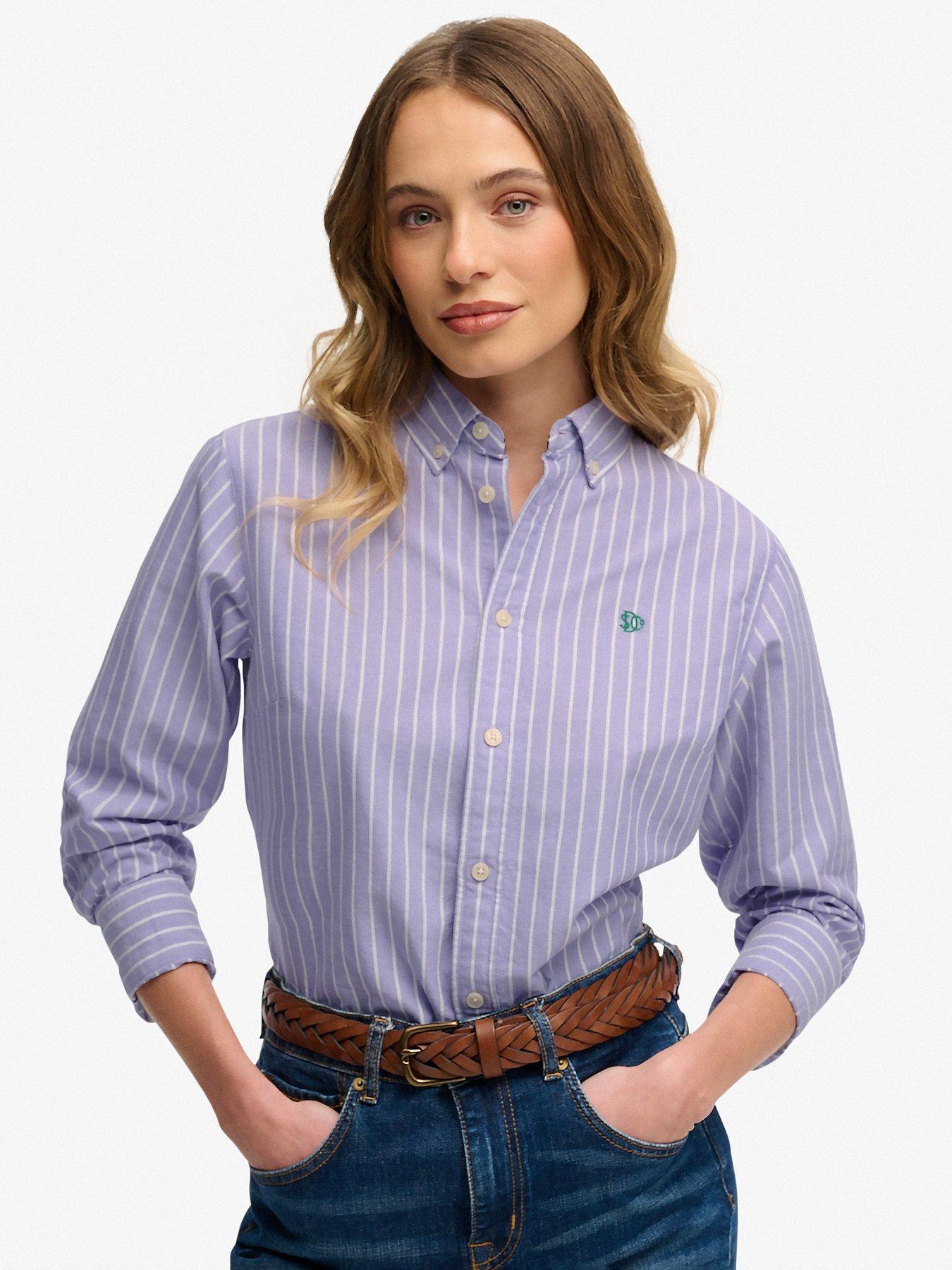 Superdry Slim Oxford Long Sleeve Striped Shirt - Blue