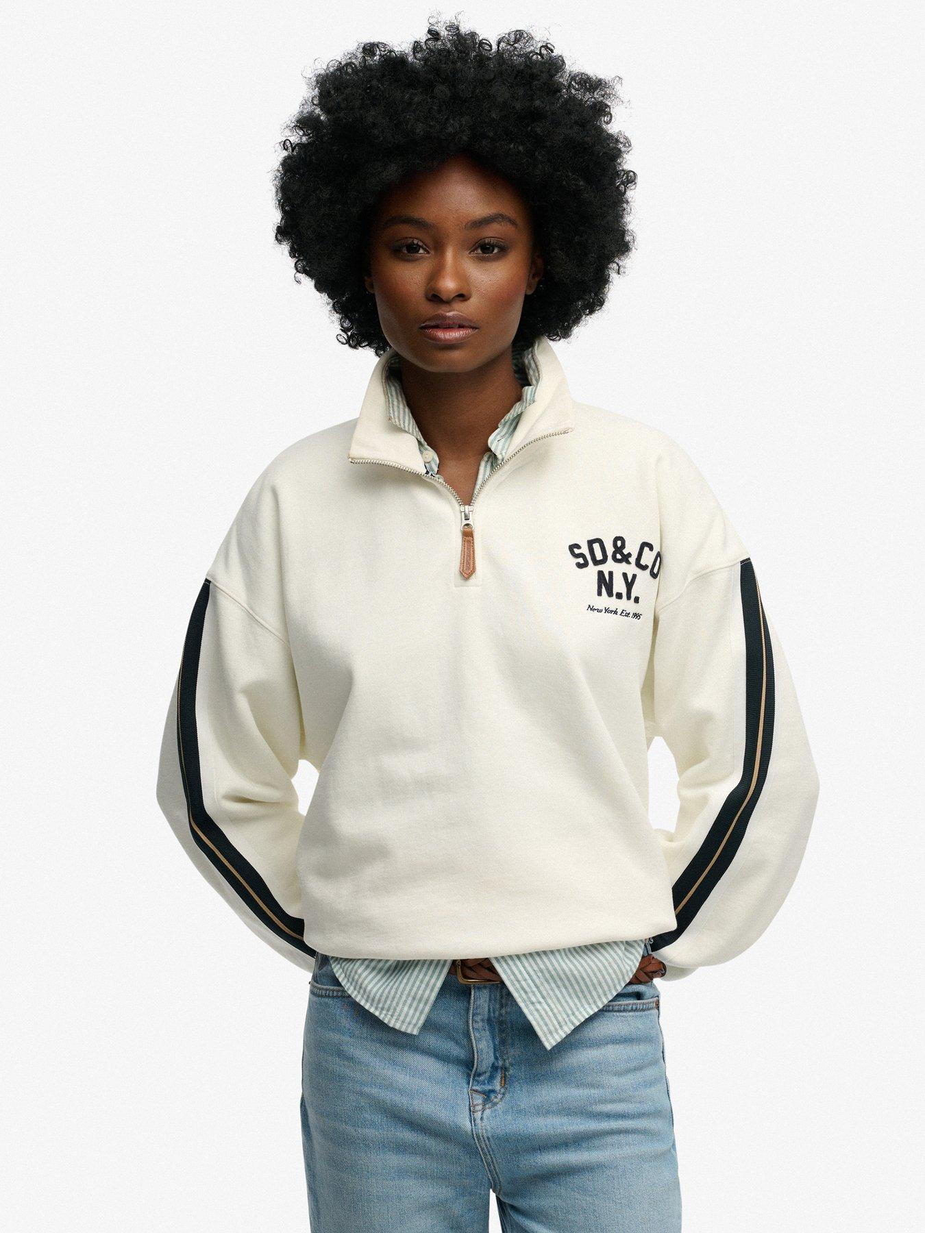 Image 1 of 5 of Superdry Country Club Applique Half Zip Sweatshirt - Cream