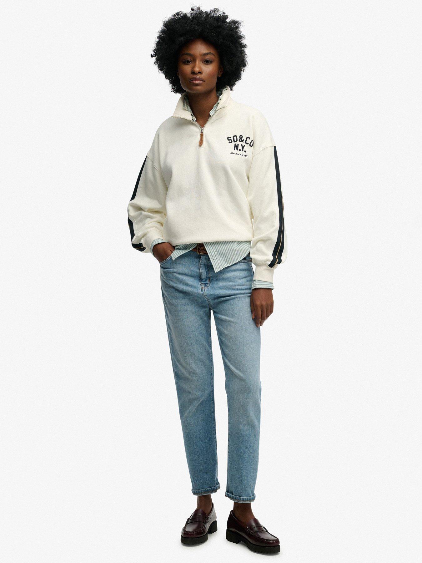 Image 3 of 5 of Superdry Country Club Applique Half Zip Sweatshirt - Cream