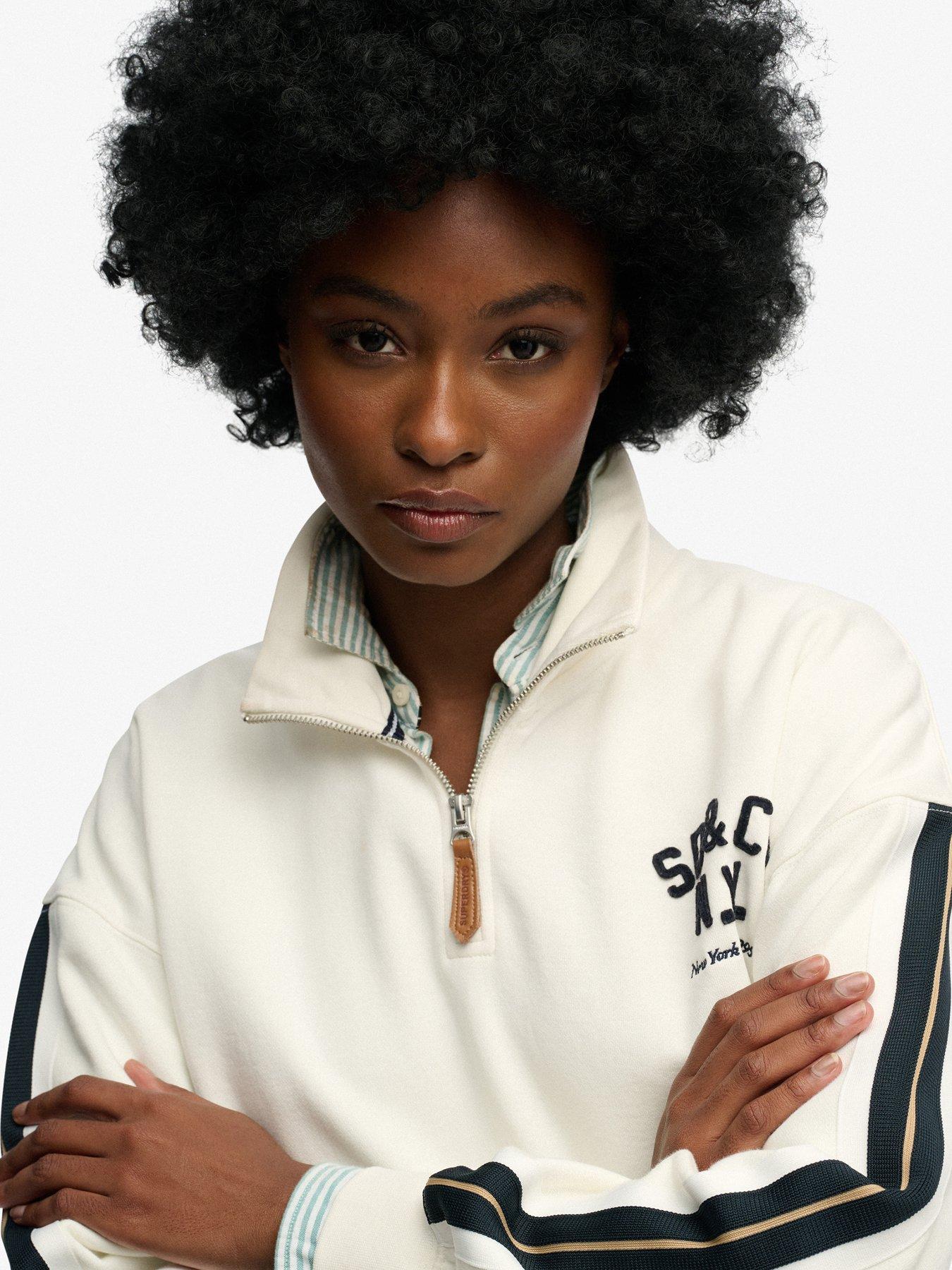 Image 4 of 5 of Superdry Country Club Applique Half Zip Sweatshirt - Cream