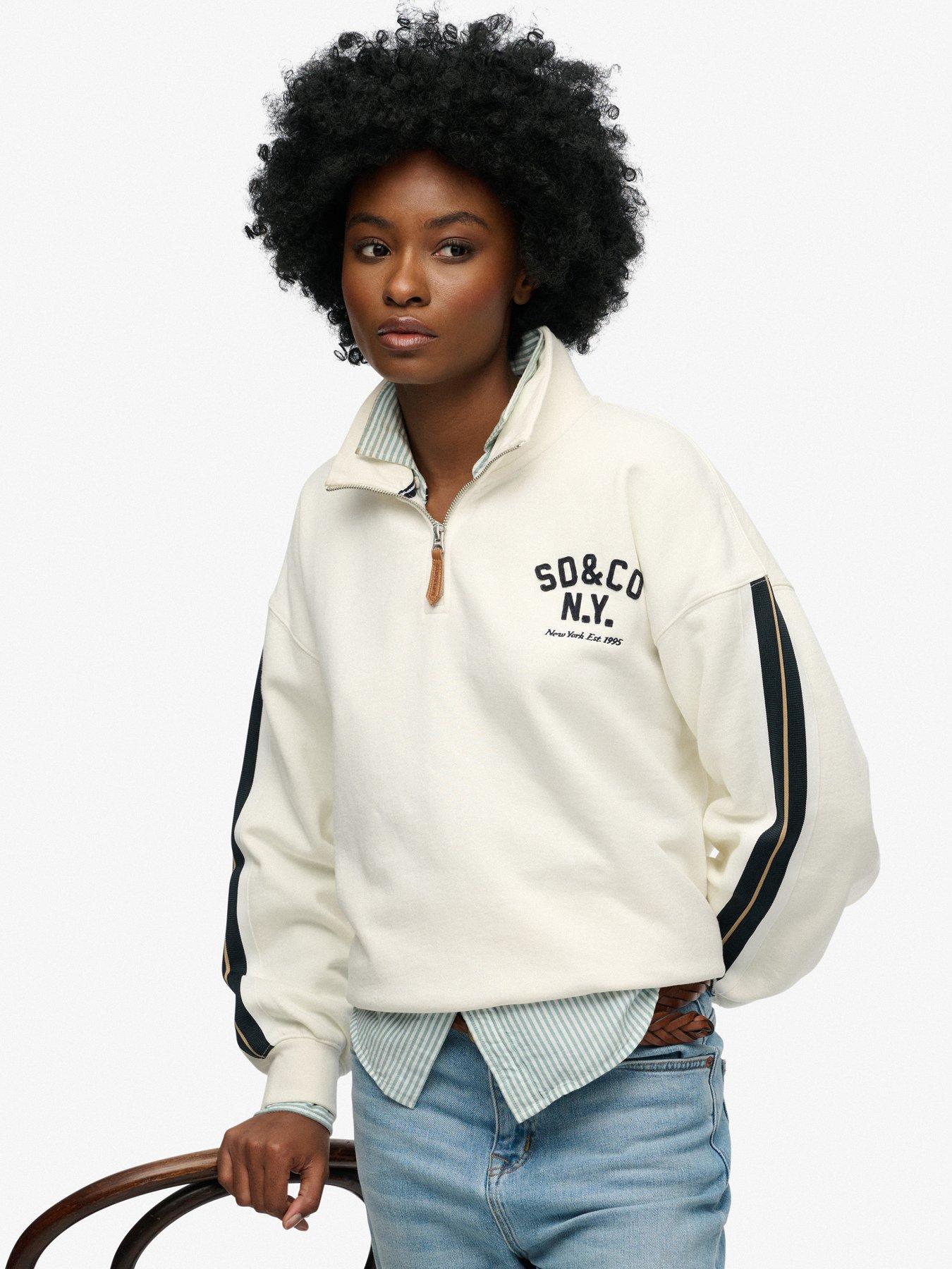 Image 5 of 5 of Superdry Country Club Applique Half Zip Sweatshirt - Cream