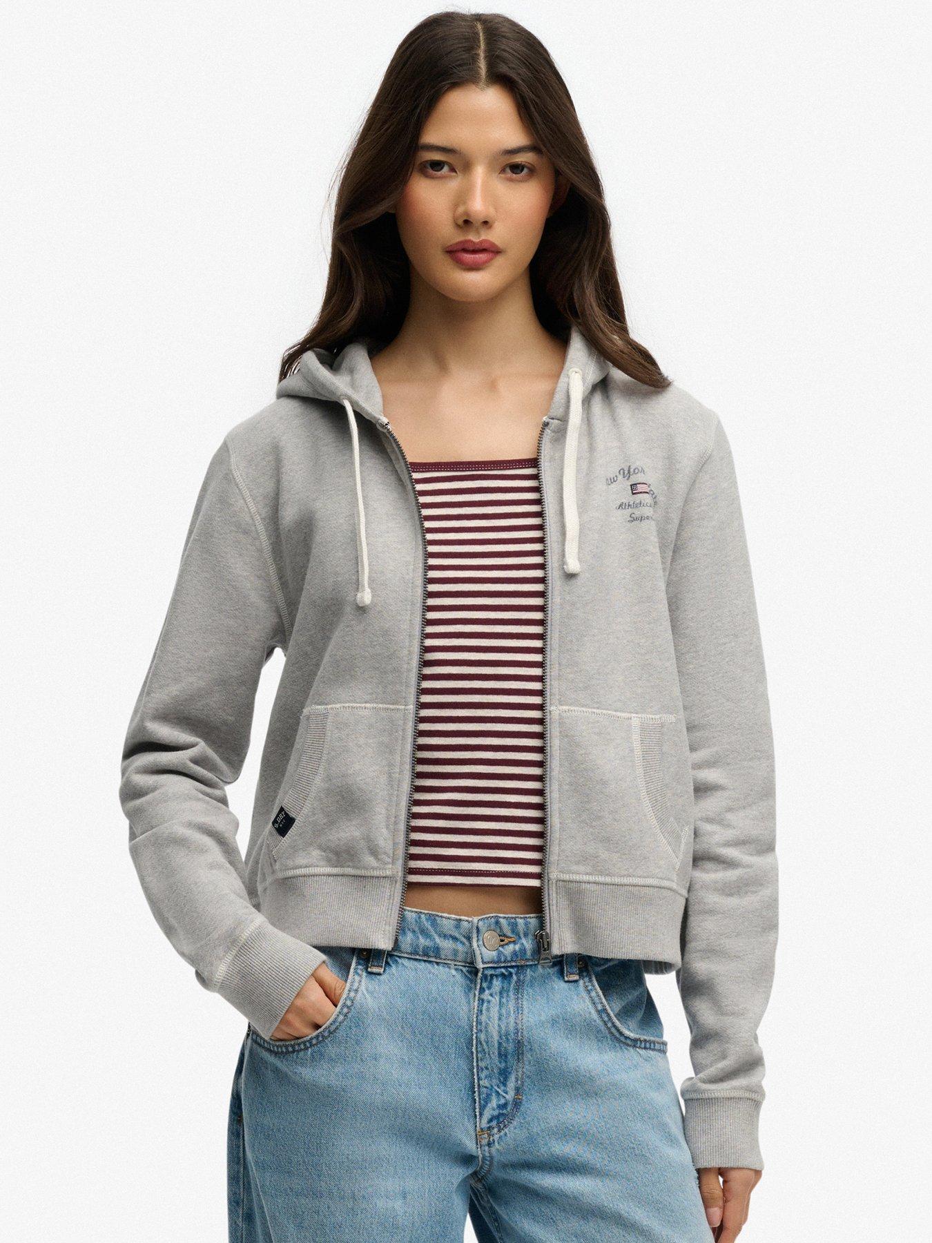 Superdry Athletic Essentials Relaxed Crop Zip Hoodie - Grey