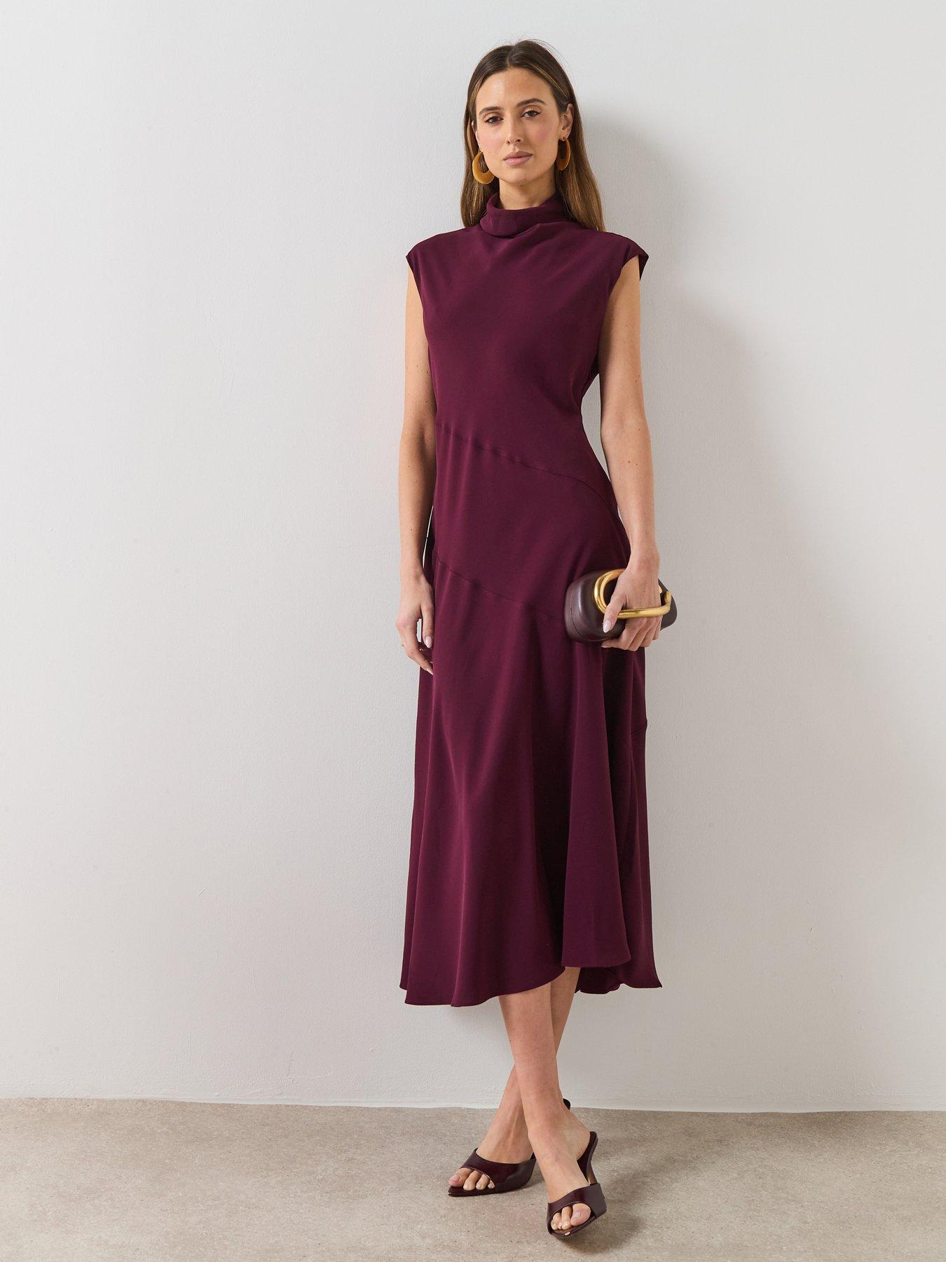 Mango Long Dress With Draped Neck - Red