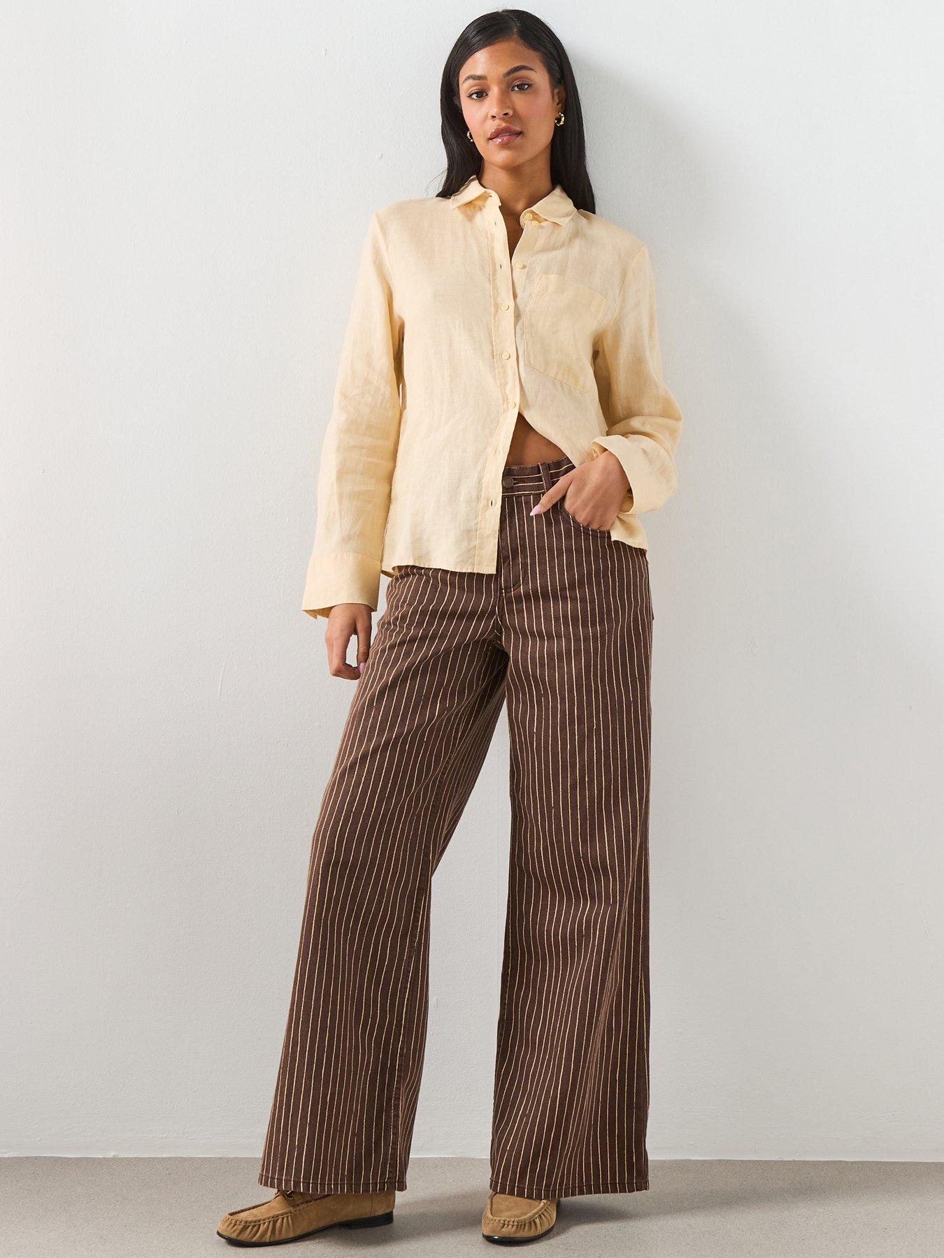 Image 1 of 6 of Mango Wide Leg Striped Jeans - Brown