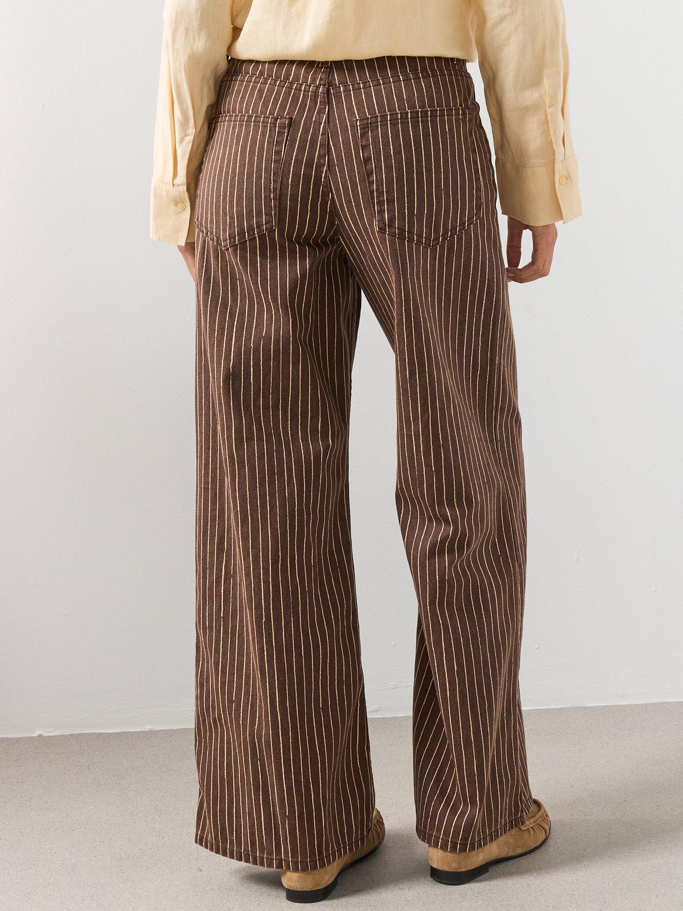 Image 2 of 6 of Mango Wide Leg Striped Jeans - Brown