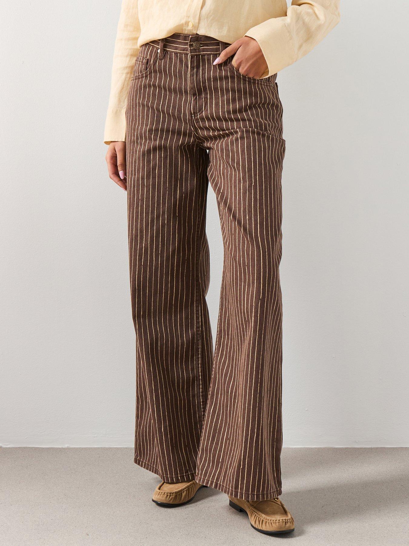 Image 3 of 6 of Mango Wide Leg Striped Jeans - Brown