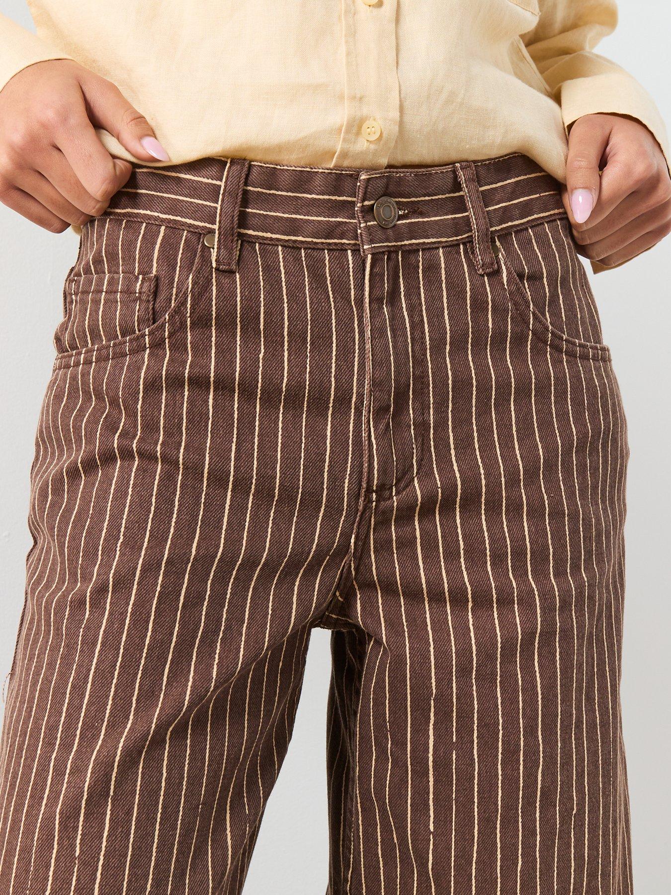 Image 4 of 6 of Mango Wide Leg Striped Jeans - Brown
