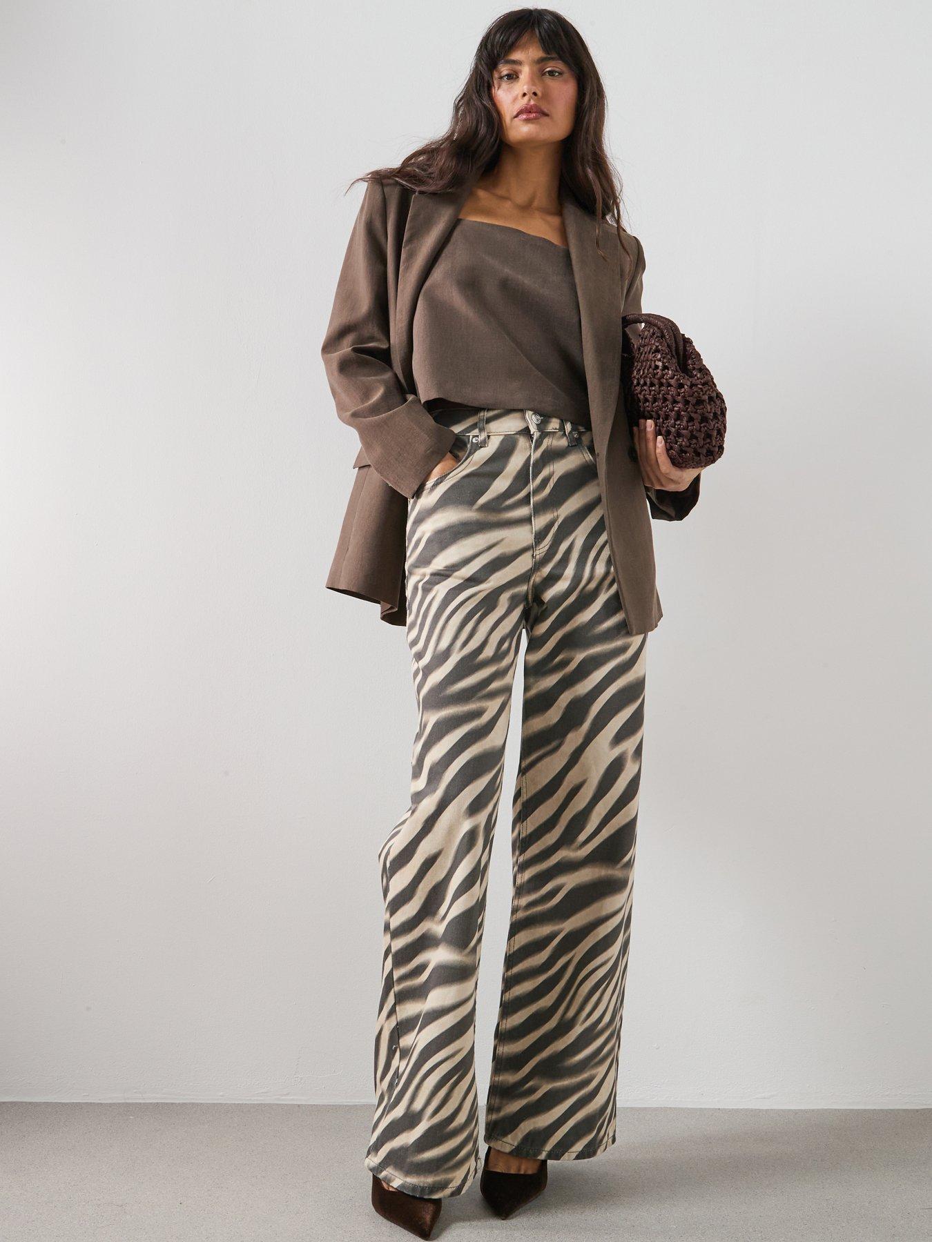 Mango Zebra-Print Straight-Fit Jeans - Cream