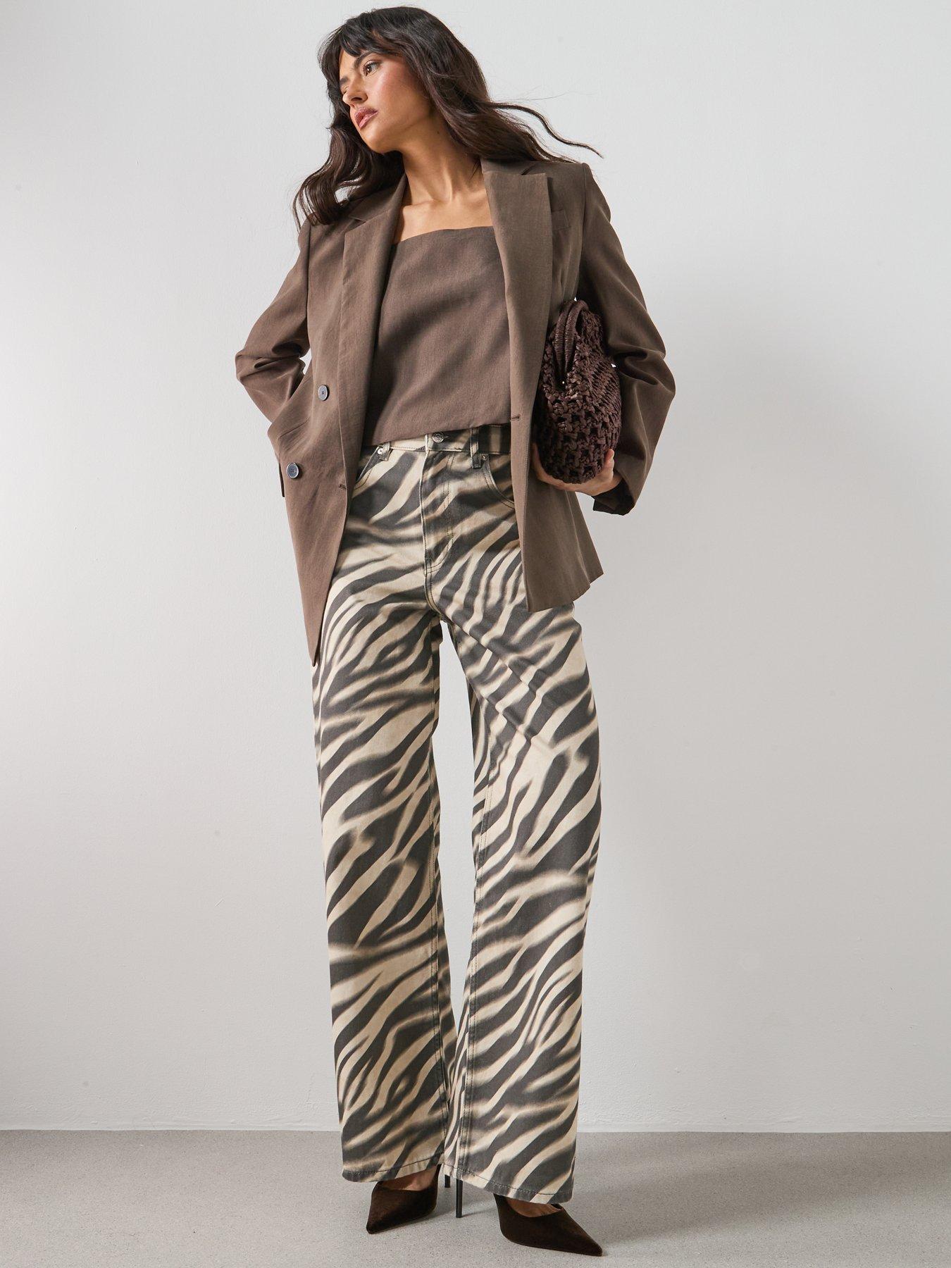 Mango Zebra-Print Straight-Fit Jeans - Cream | Very
