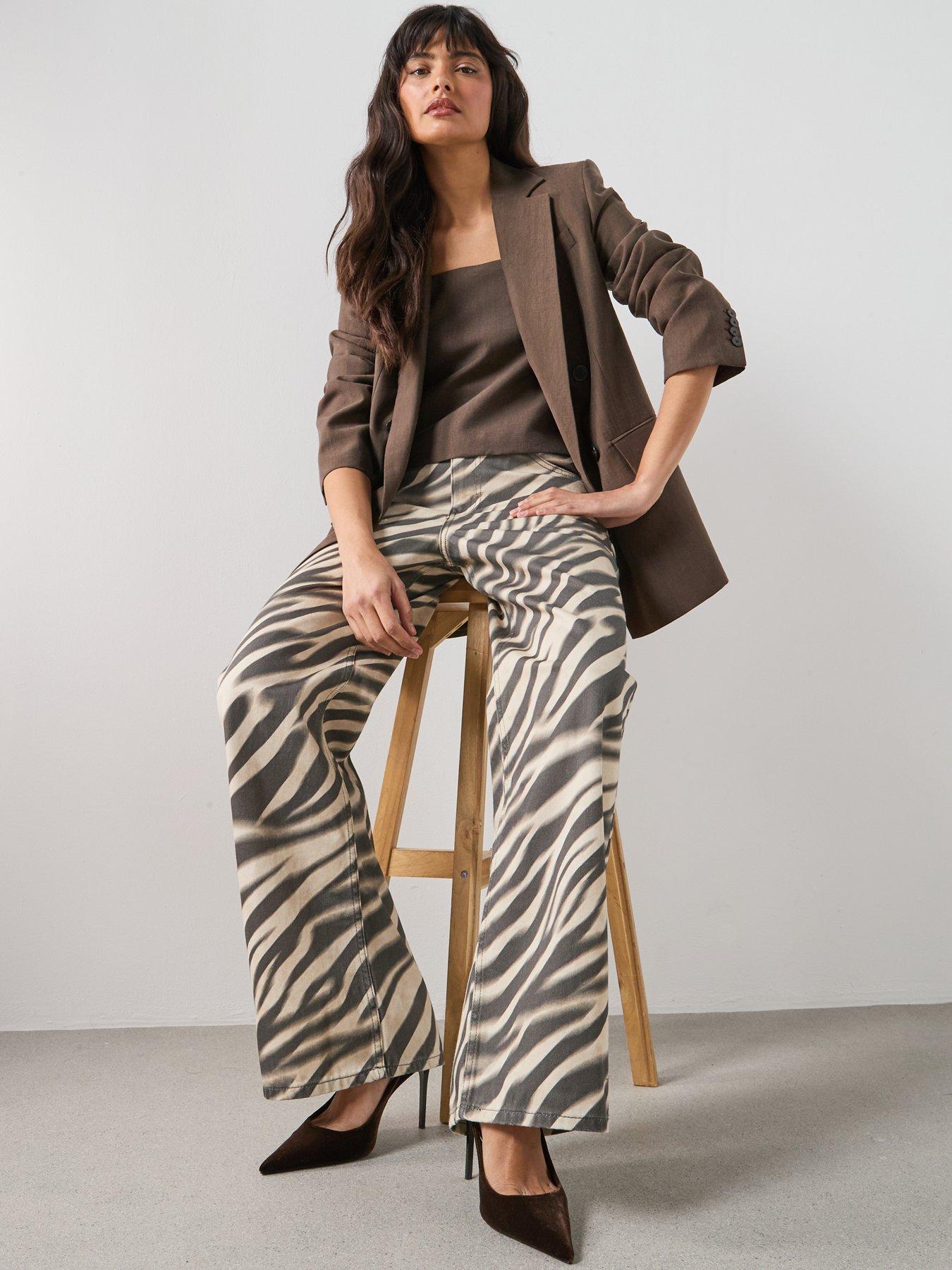 Mango Zebra-Print Straight-Fit Jeans - Cream | Very