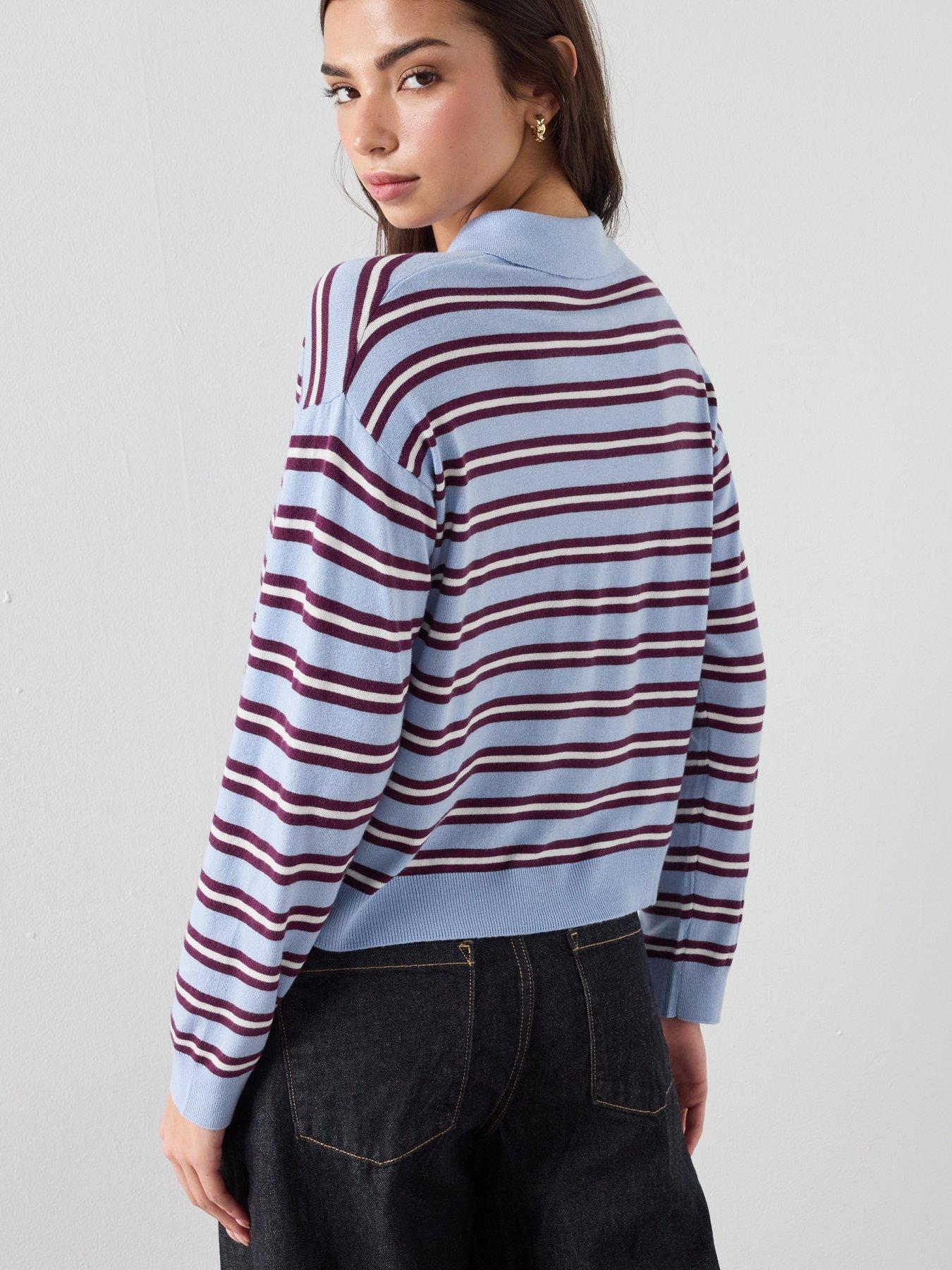 Image 2 of 6 of Mango Striped Polo Collar Sweater - Blue