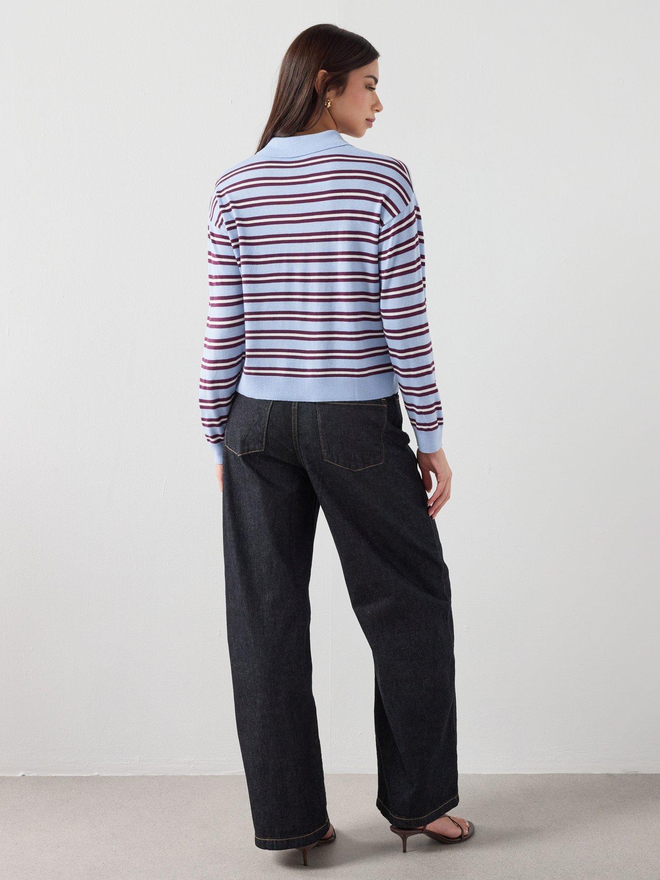 Image 5 of 6 of Mango Striped Polo Collar Sweater - Blue