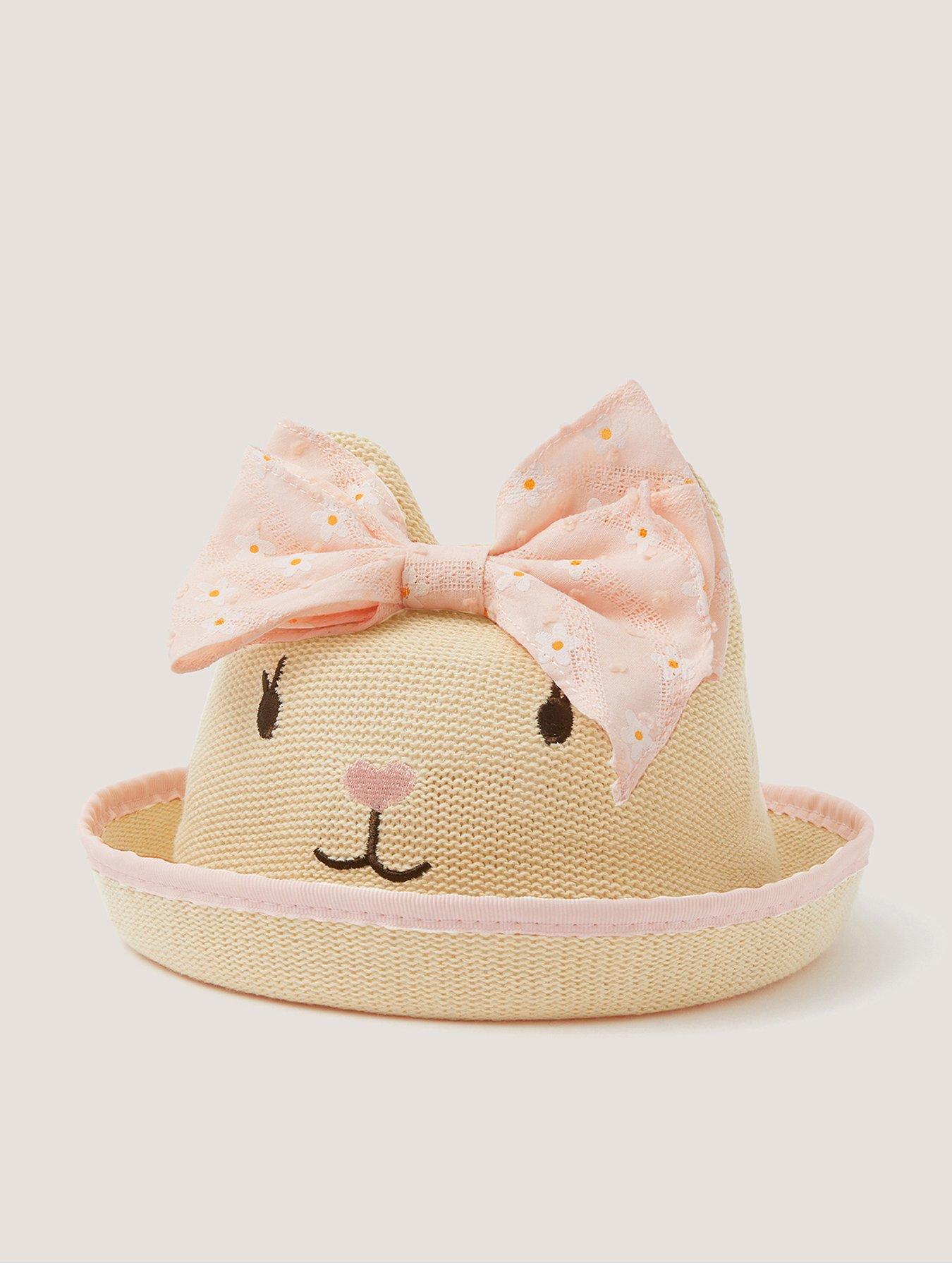 Image 1 of 3 of Monsoon Baby Girls Embroidered Bunny Bow Hat - Pink