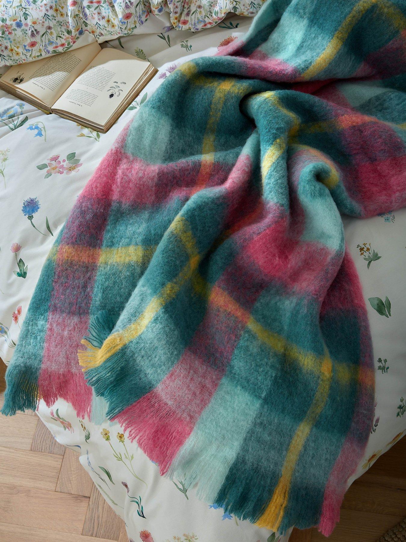 Bluebellgray Highland Check Teal Pink Throw 130cm x 170cm