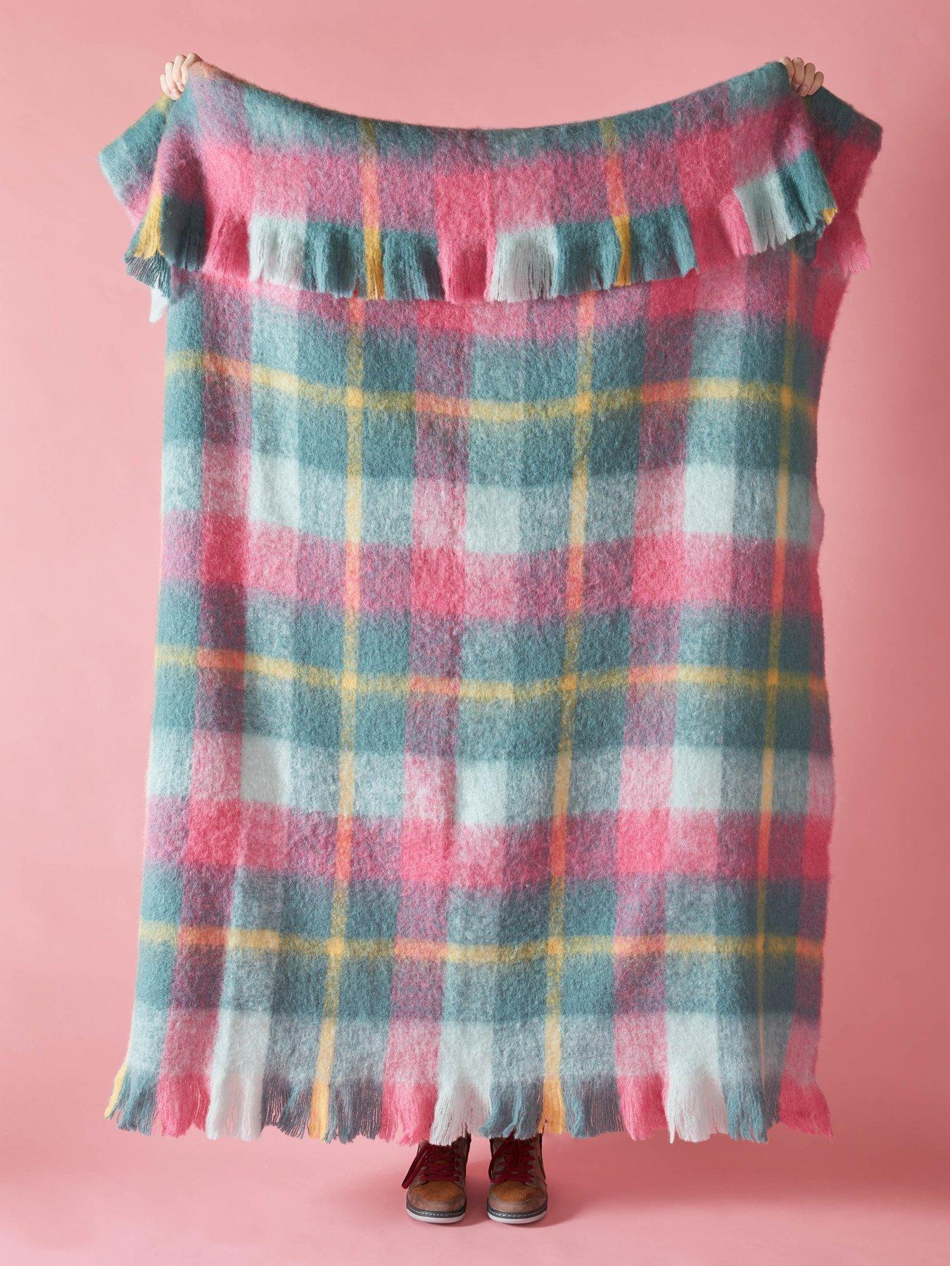 Image 3 of 3 of Bluebellgray Highland Check Teal Pink Throw 130cm x 170cm
